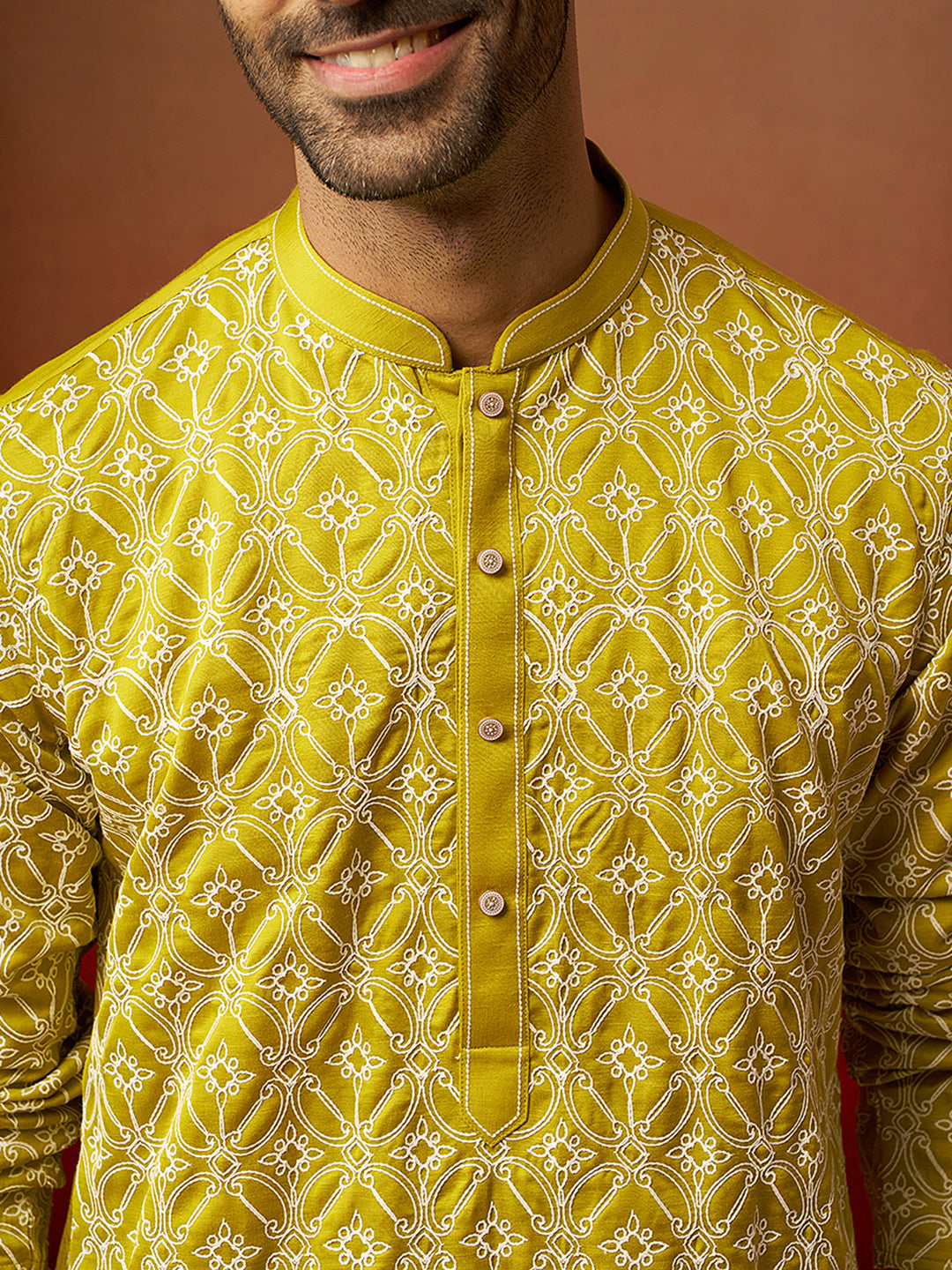 Green Cotton Navratri Wear Men'S Kurta Set