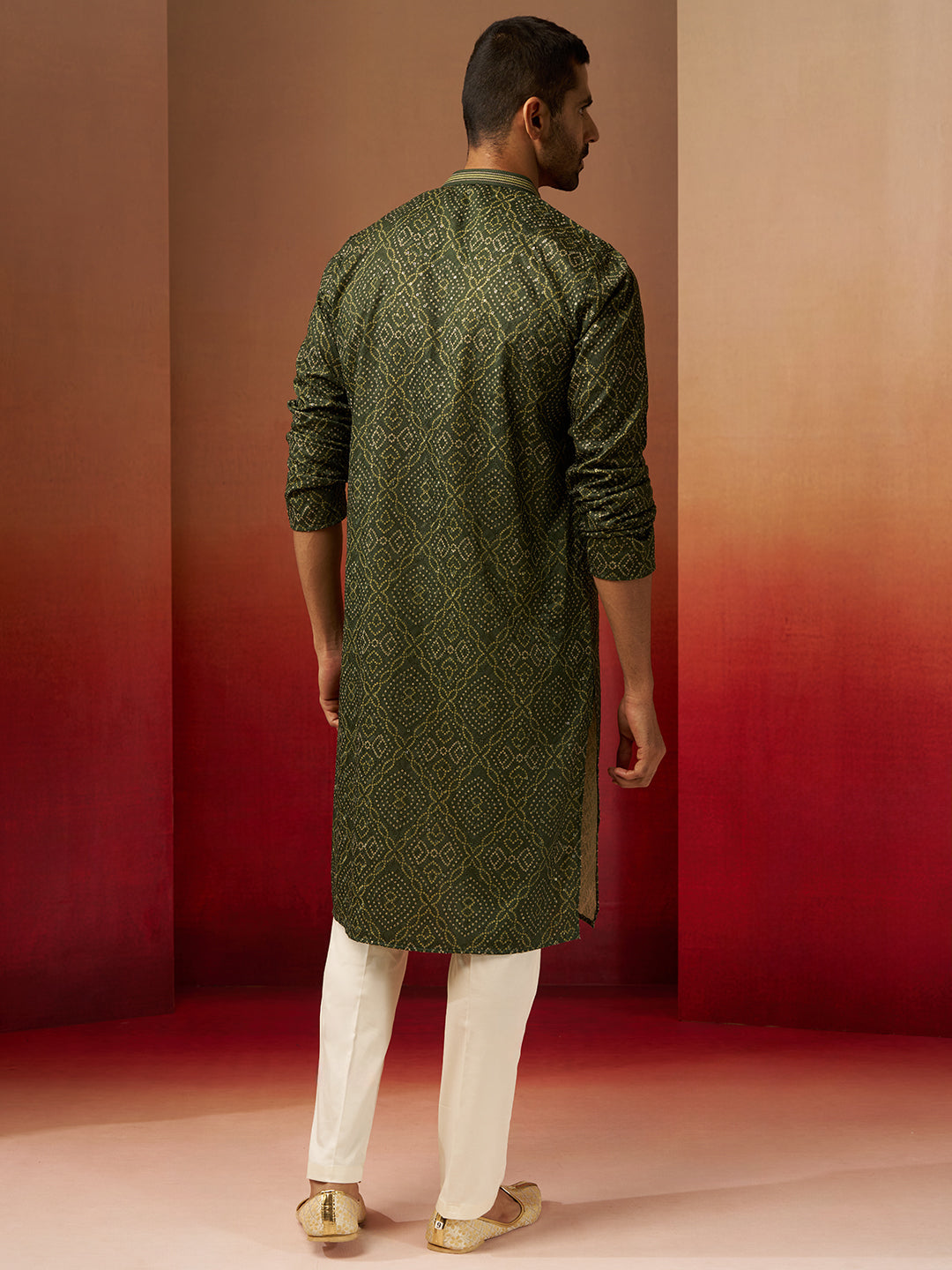Green Cotton Navratri Wear Men'S Kurta Set