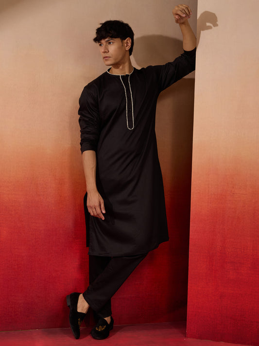 Black Cotton Festival Wear Men'S Kurta Set