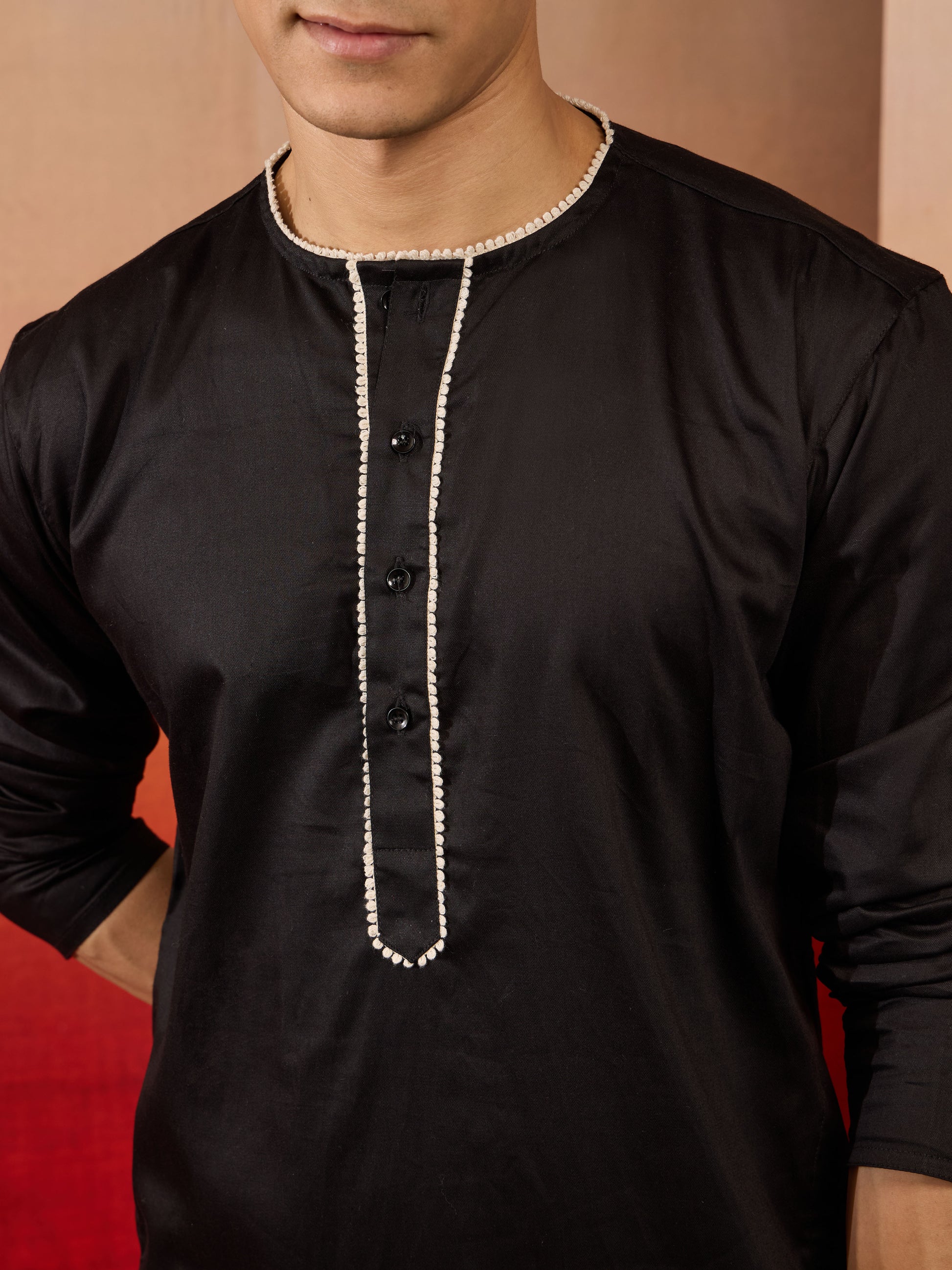 Black Cotton Festival Wear Men'S Kurta Set