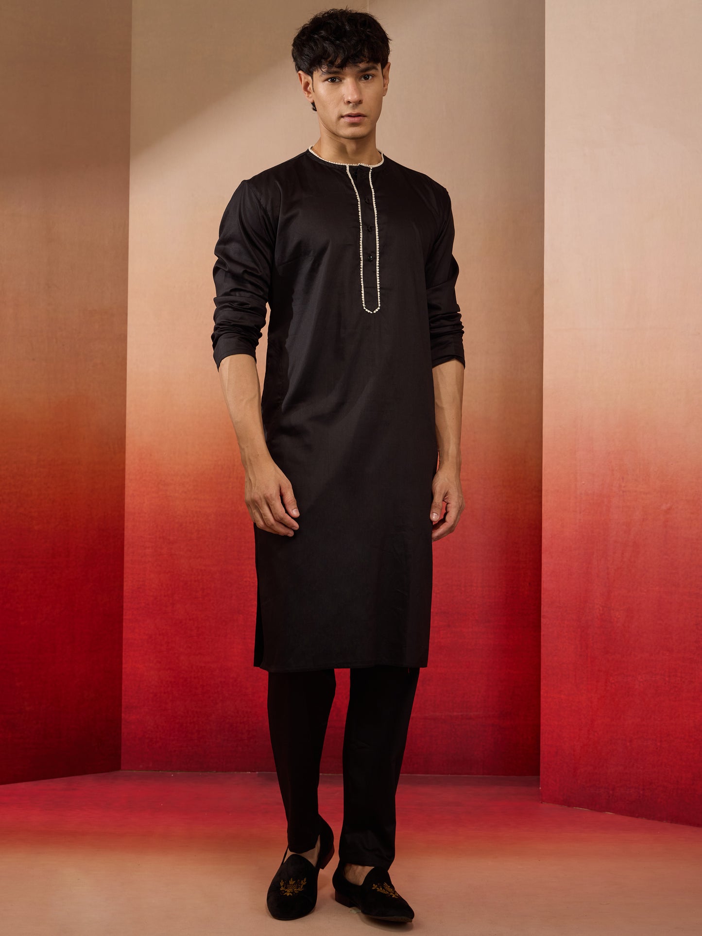 Black Cotton Festival Wear Men'S Kurta Set