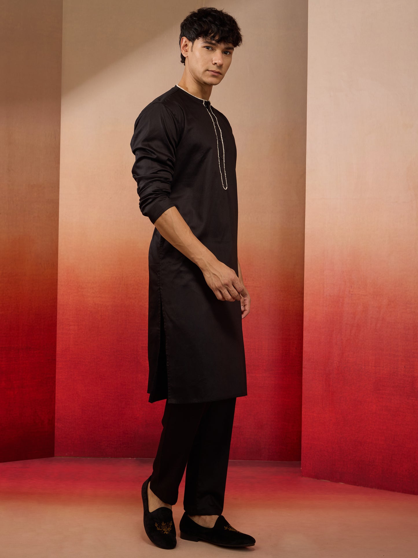 Black Cotton Festival Wear Men'S Kurta Set