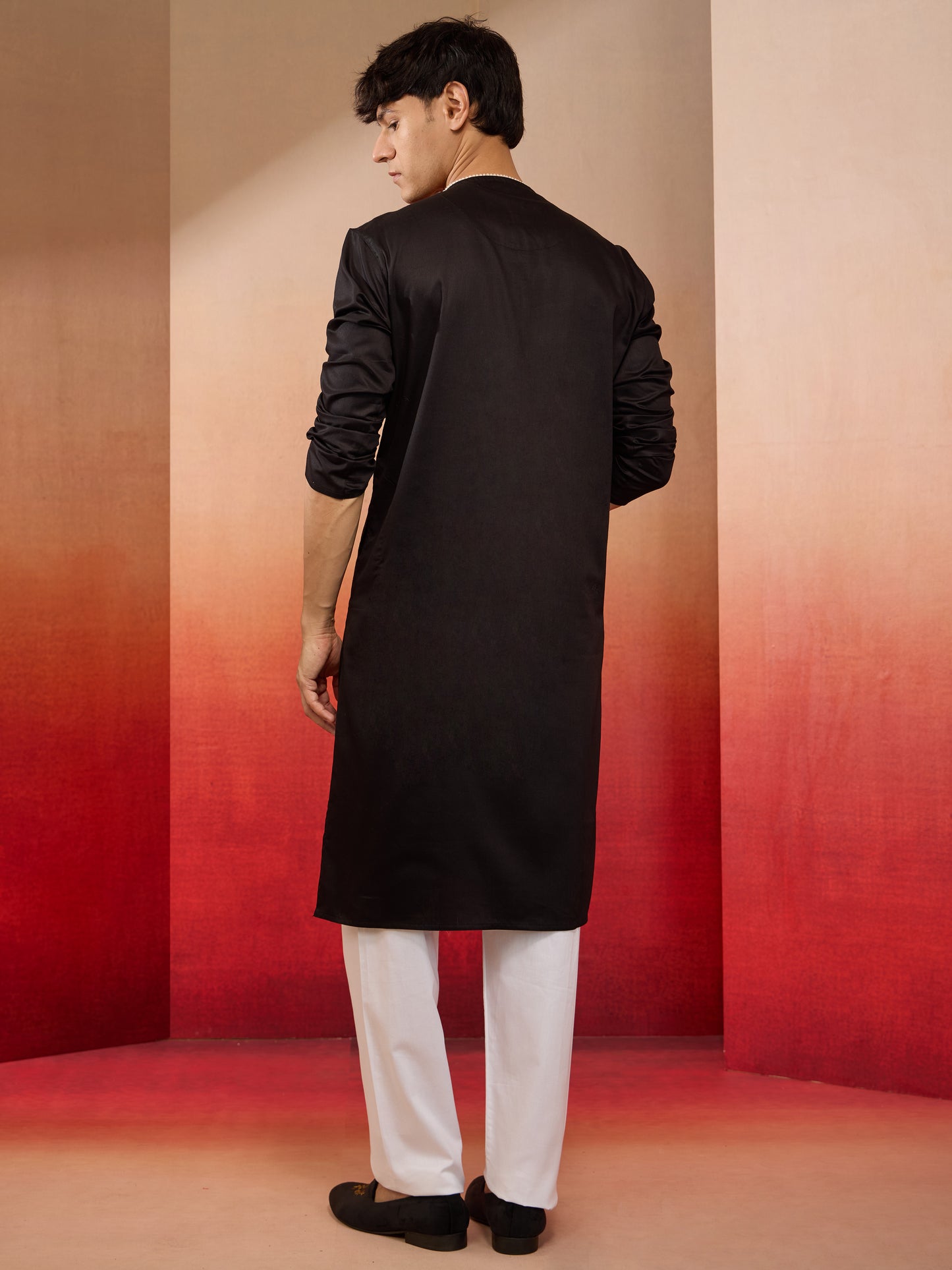 Black Cotton Festival Wear Men'S Kurta Set