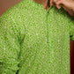 Green Cotton Casual Wear Men'S Kurta Set