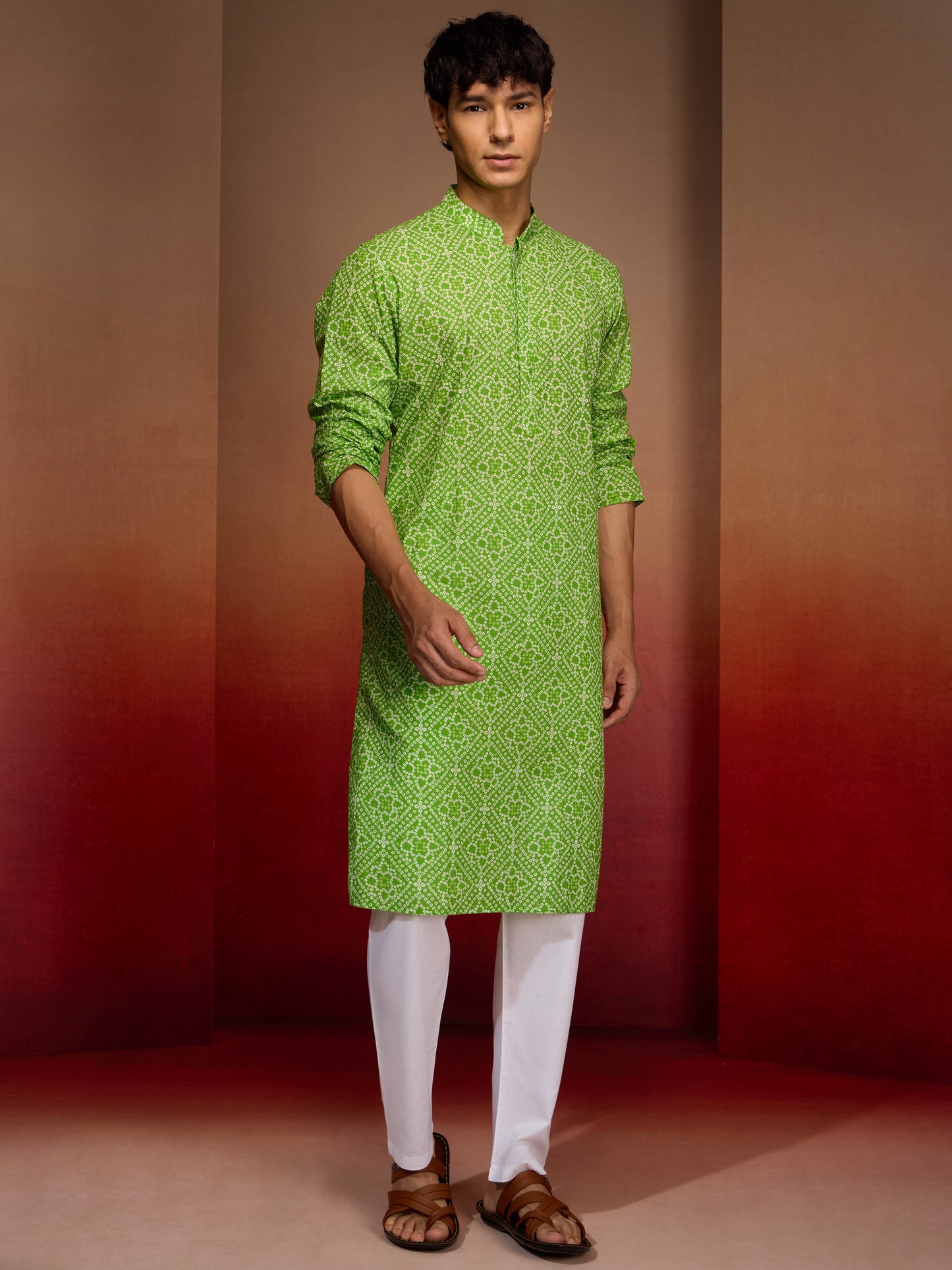 Green Cotton Casual Wear Men'S Kurta Set