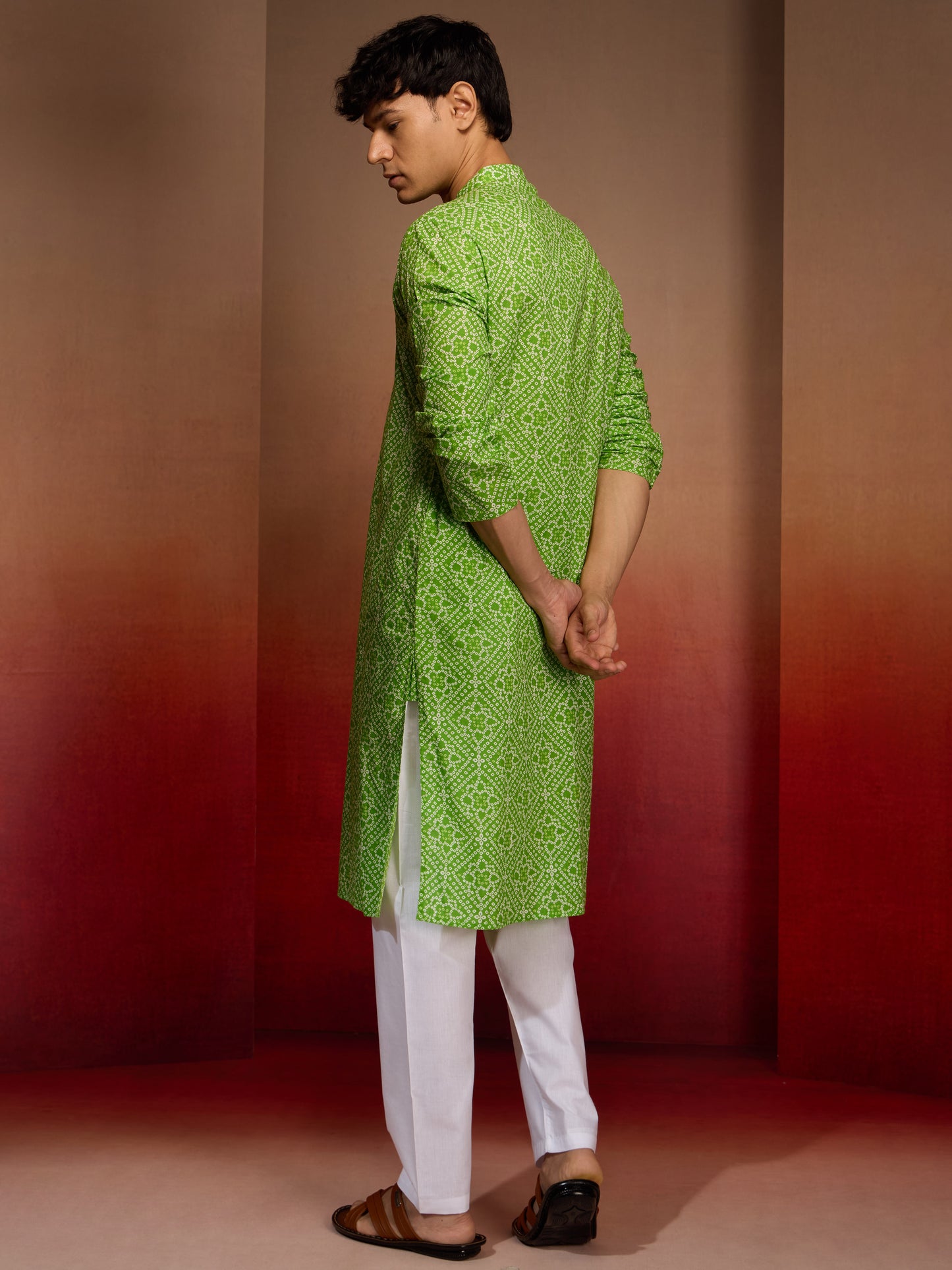 Green Cotton Casual Wear Men'S Kurta Set