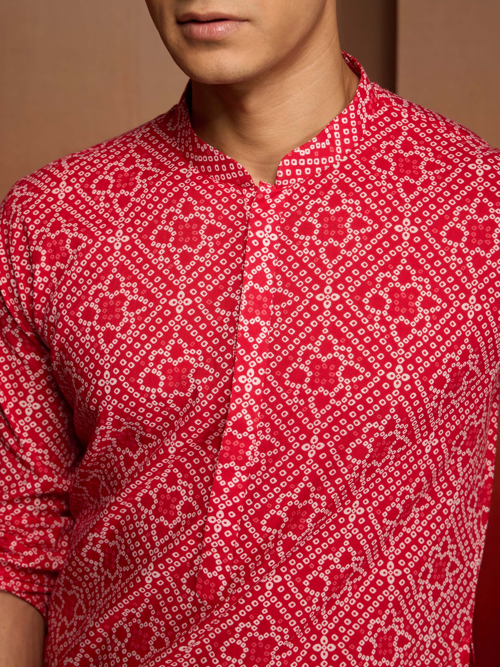 Red Cotton Casual Wear Men'S Kurta Set