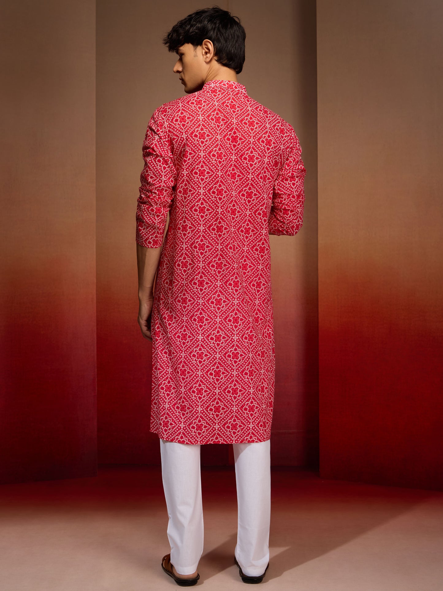 Red Cotton Casual Wear Men'S Kurta Set
