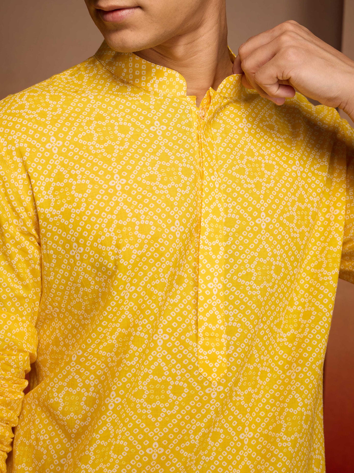 Yellow Cotton Casual Wear Men'S Kurta Set