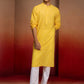 Yellow Cotton Casual Wear Men'S Kurta Set