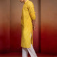 Yellow Cotton Casual Wear Men'S Kurta Set