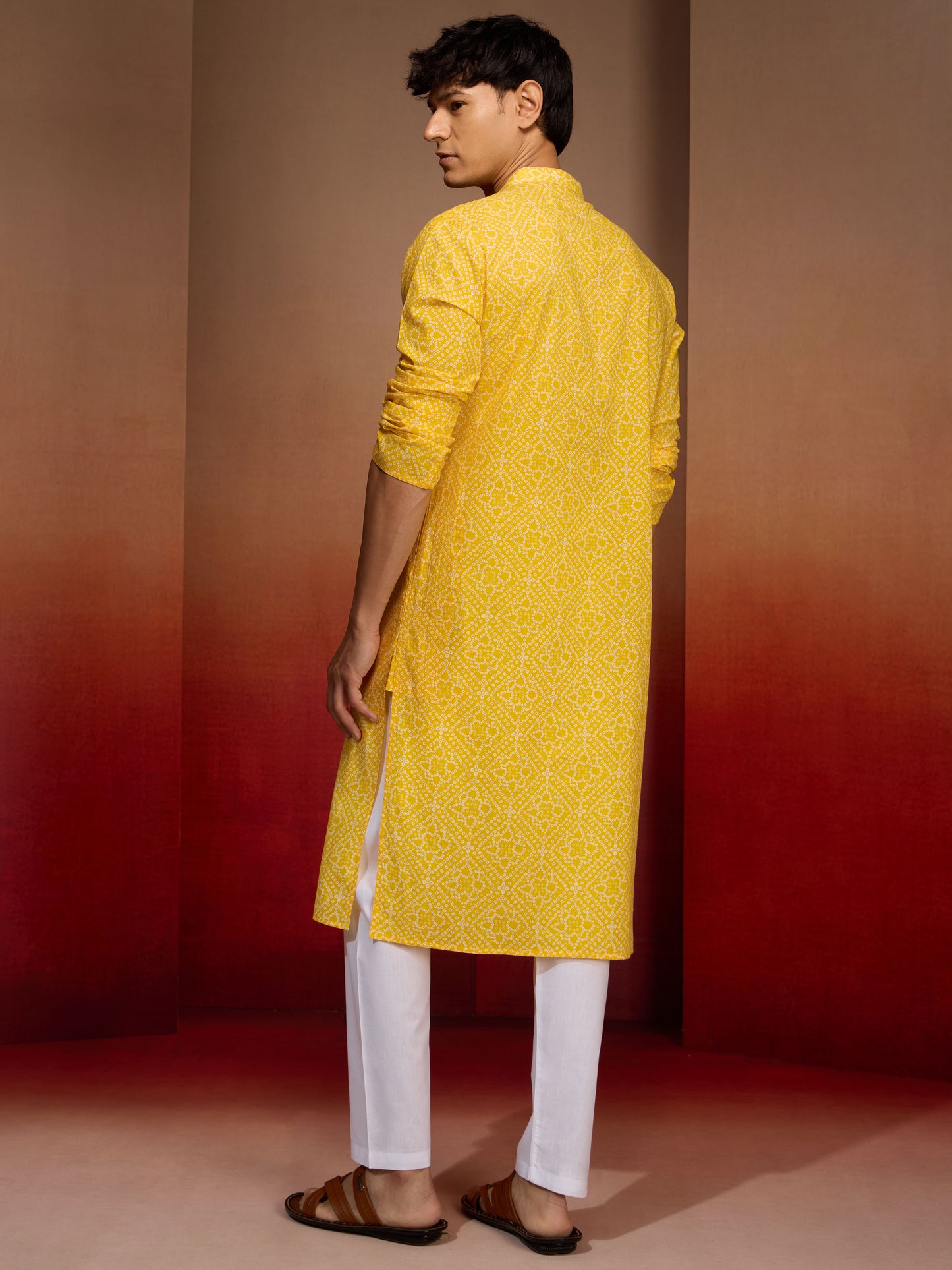 Yellow Cotton Casual Wear Men'S Kurta Set