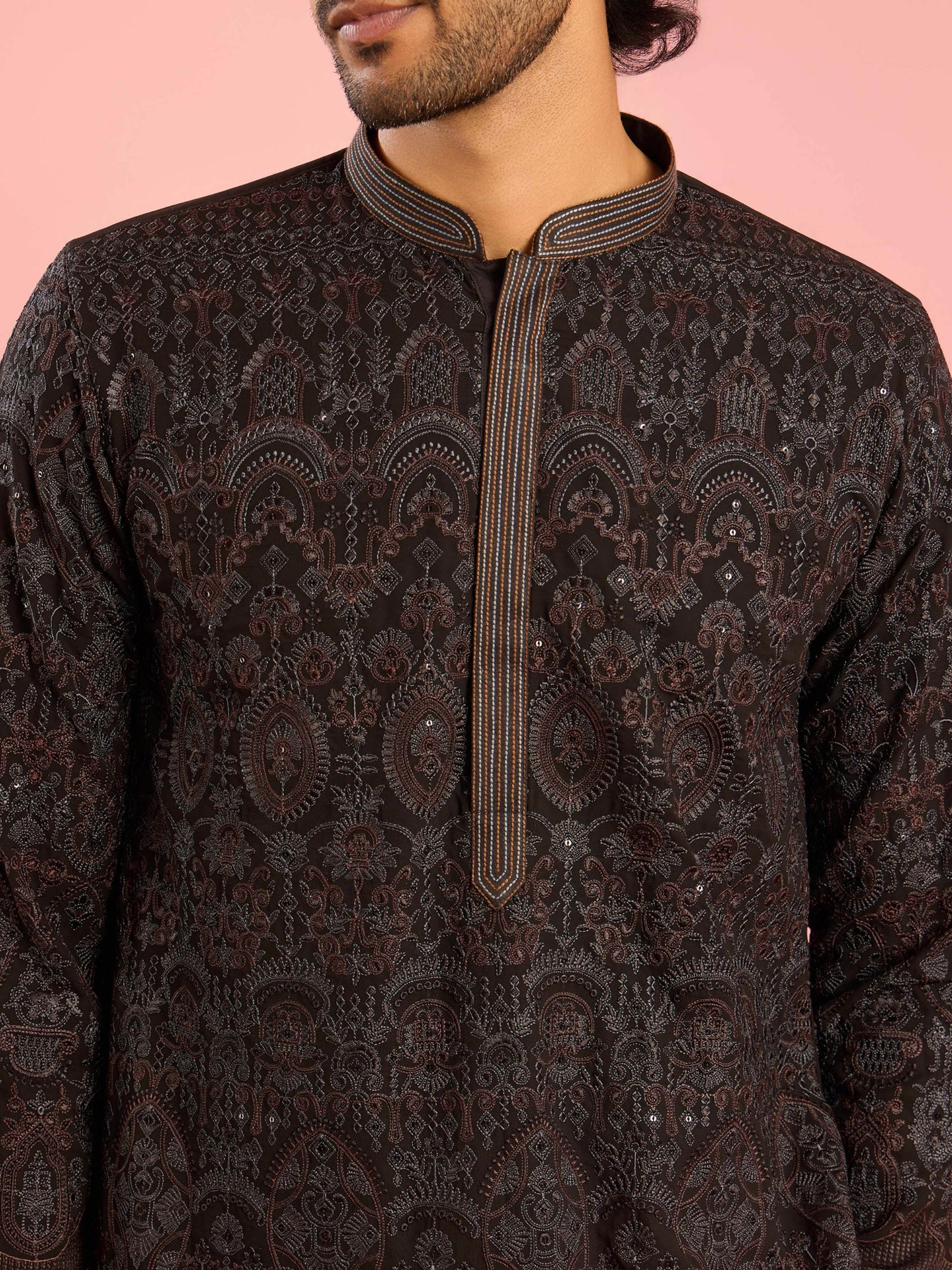 Black Silk Blend Party Wear Men's Kurta