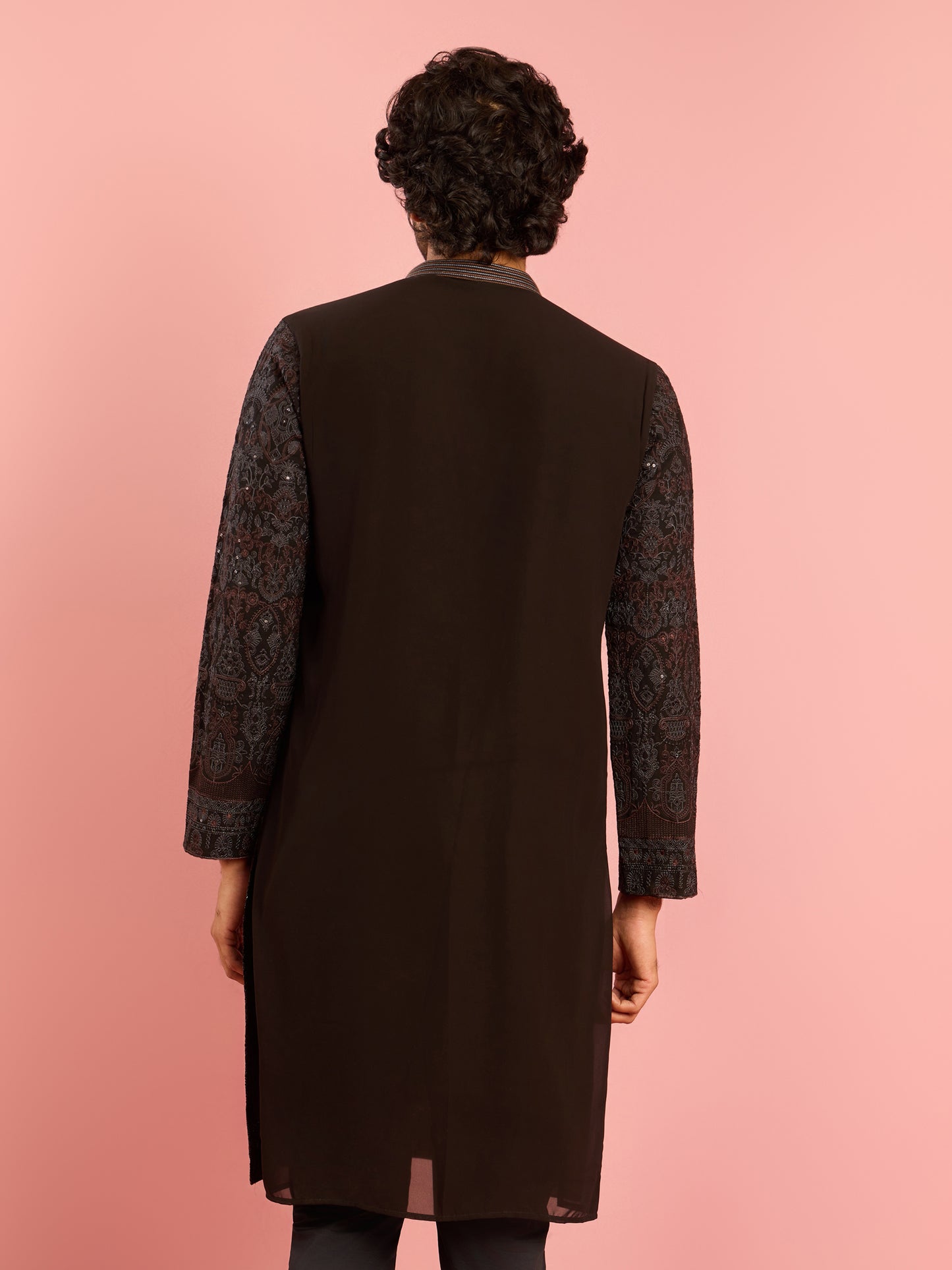 Black Silk Blend Party Wear Men's Kurta