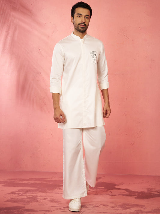 White Satin Festival Wear Men'S Kurta Set