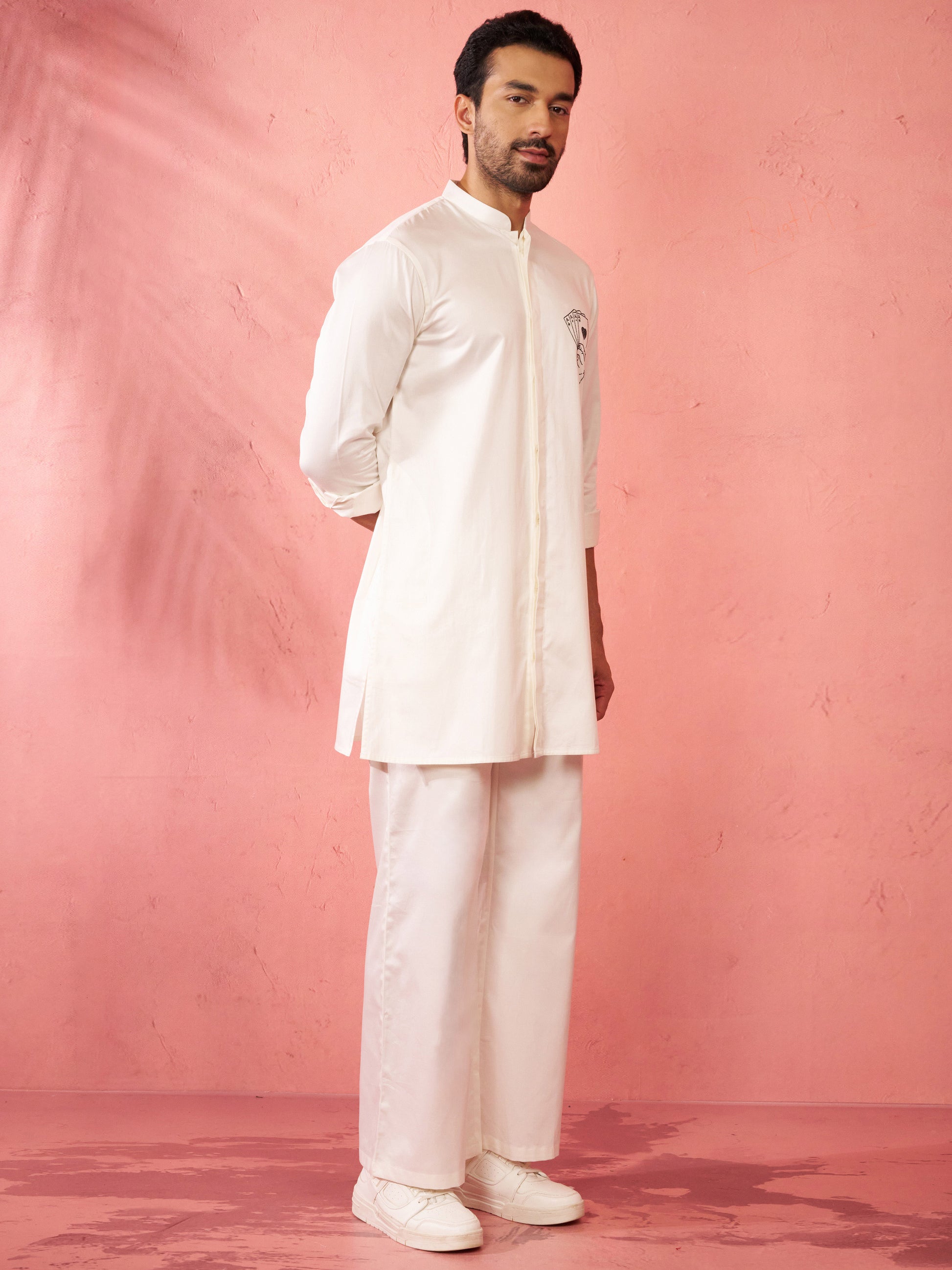 White Satin Festival Wear Men'S Kurta Set