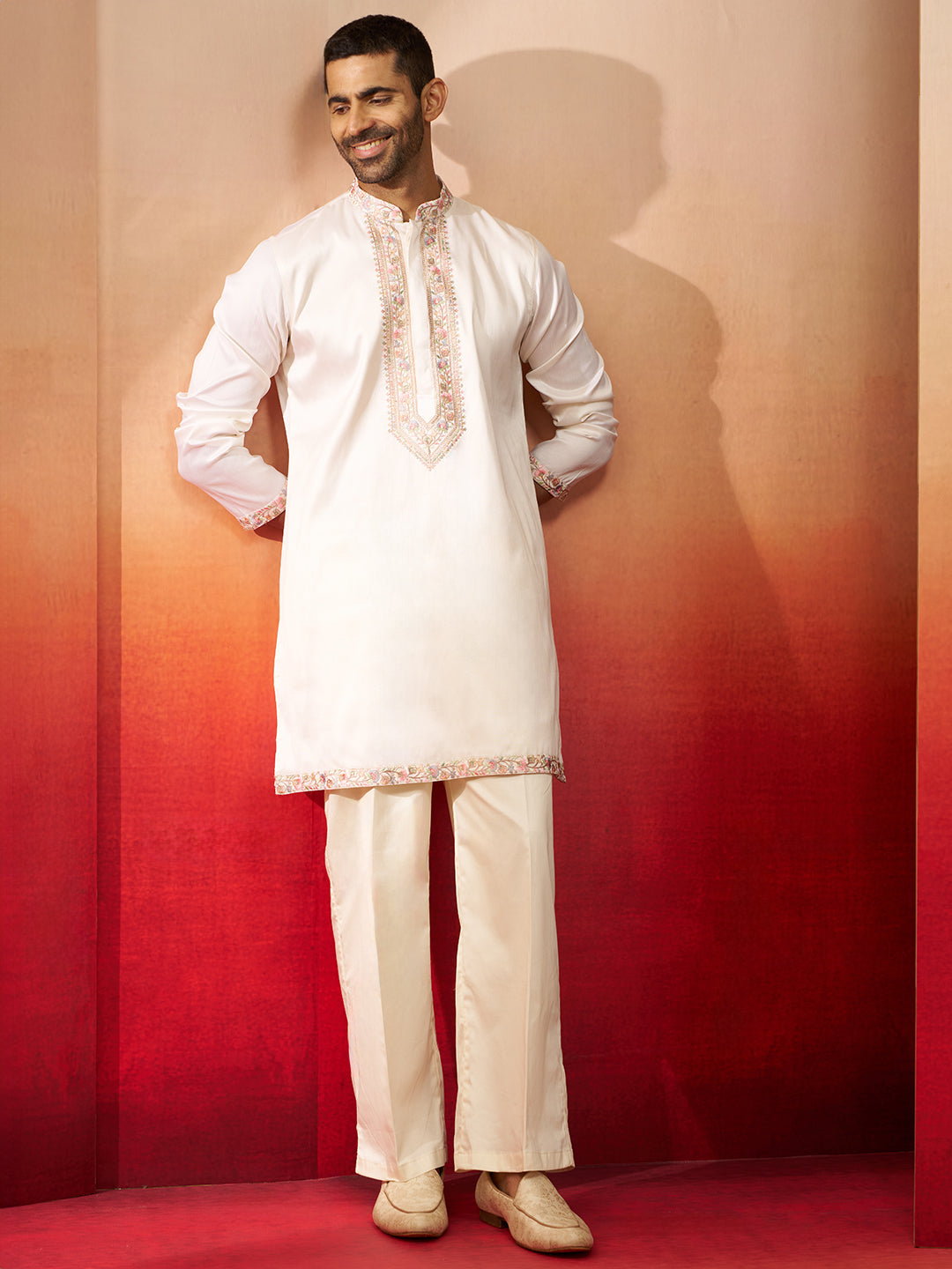 Off White Silk Blend Festival Men's Kurta Set