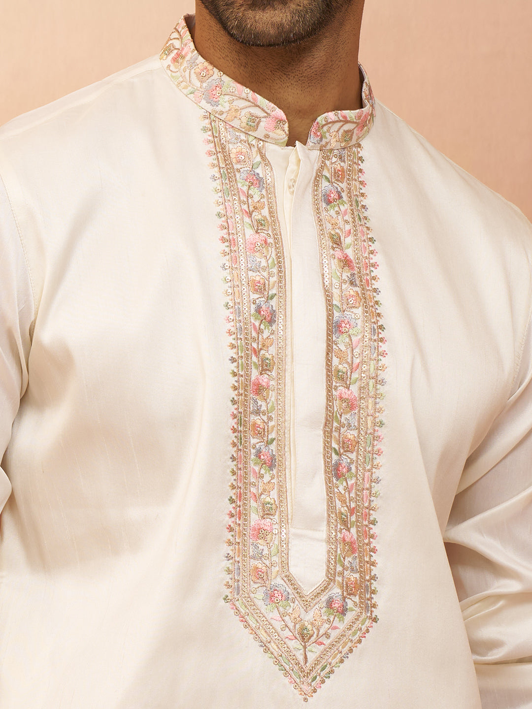 Off White Silk Blend Festival Men's Kurta Set
