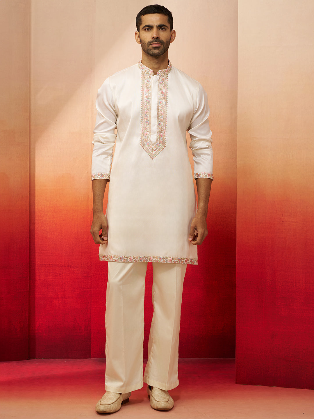 Off White Silk Blend Festival Men's Kurta Set