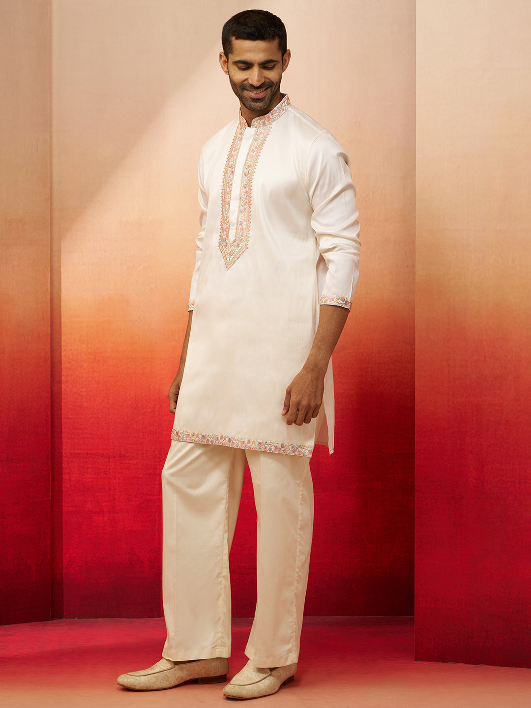 Off White Silk Blend Festival Men's Kurta Set