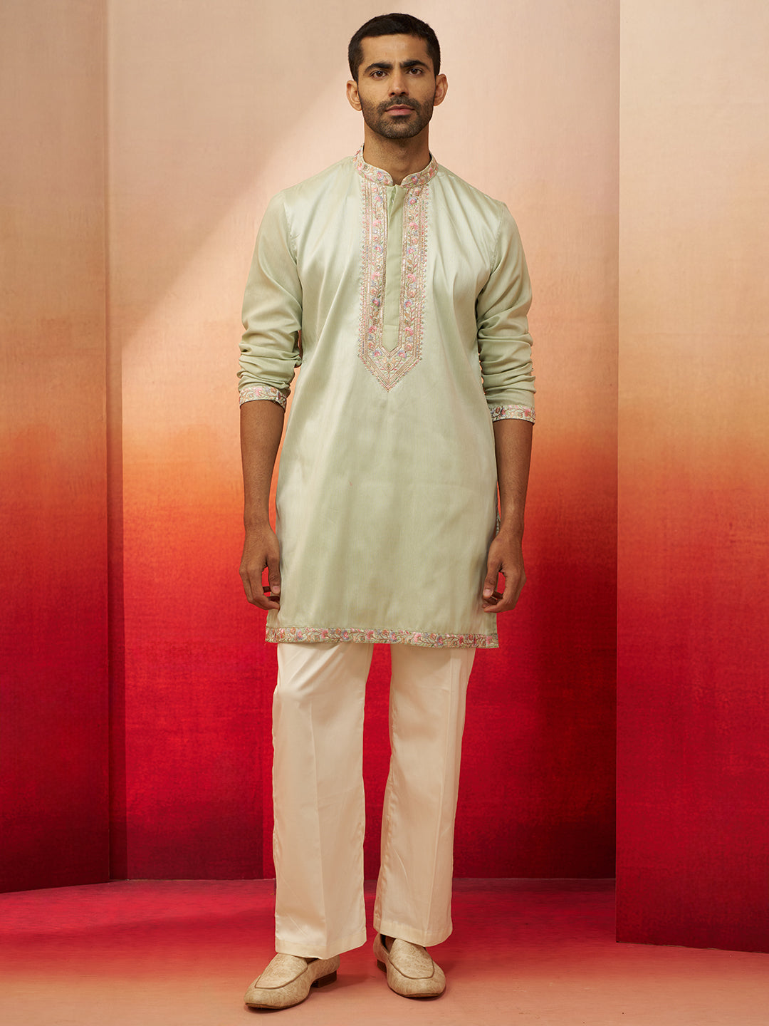 Pista Green Silk Blend Festival Men's Kurta Set