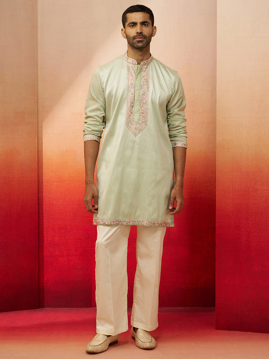 Pista Green Silk Blend Festival Men's Kurta Set