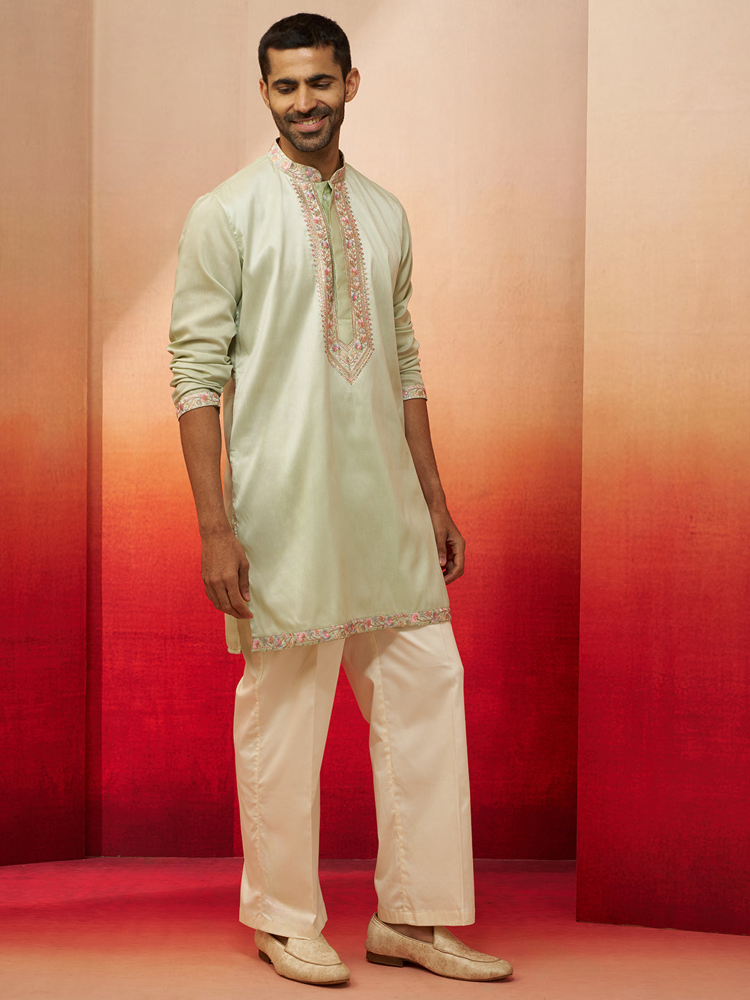 Pista Green Silk Blend Festival Men's Kurta Set