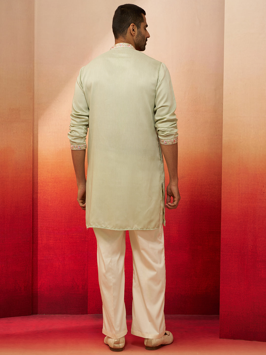 Pista Green Silk Blend Festival Men's Kurta Set