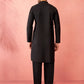 Black Satin Wedding Wear Men'S Kurta Set