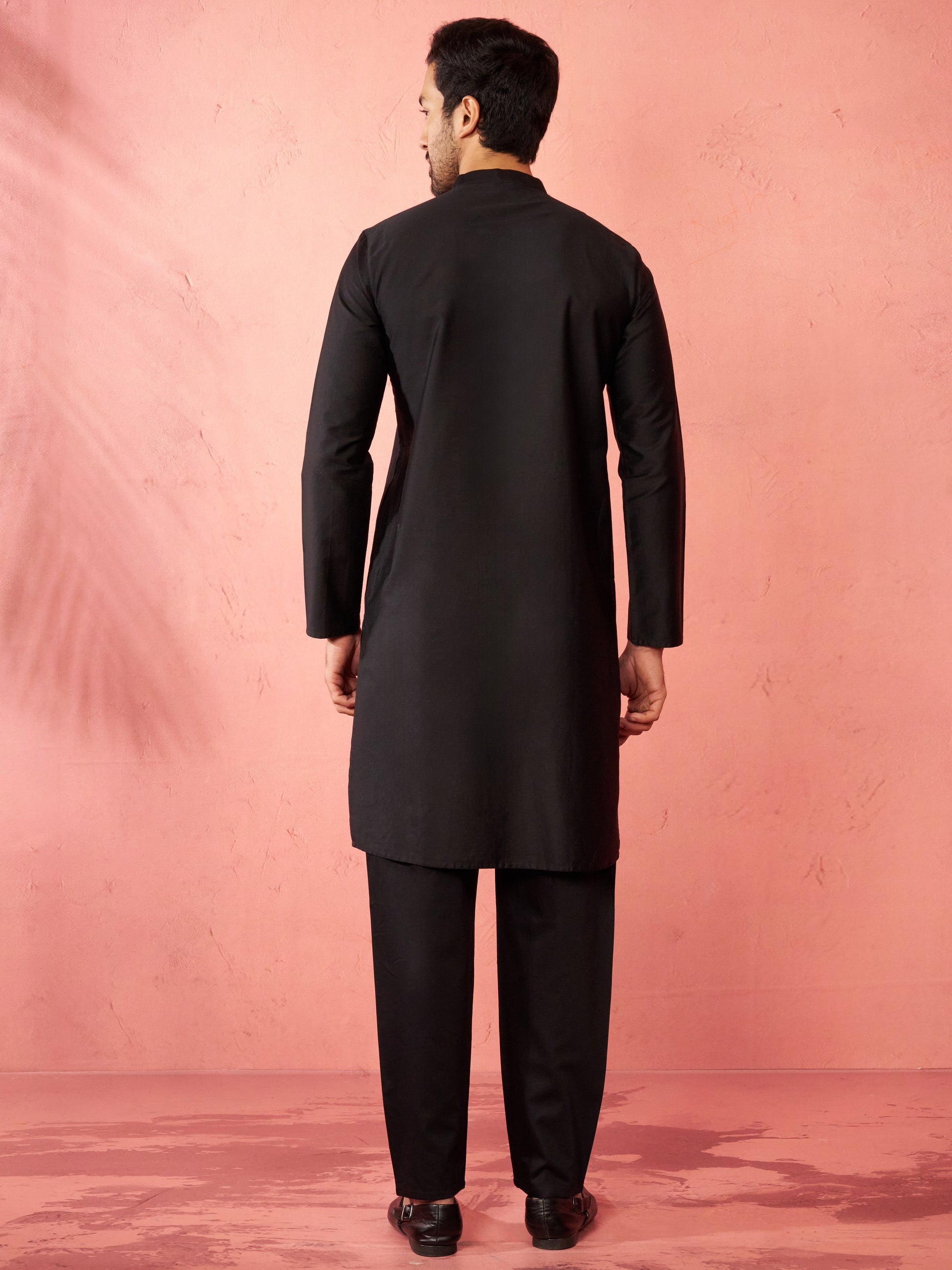 Black Satin Wedding Wear Men'S Kurta Set