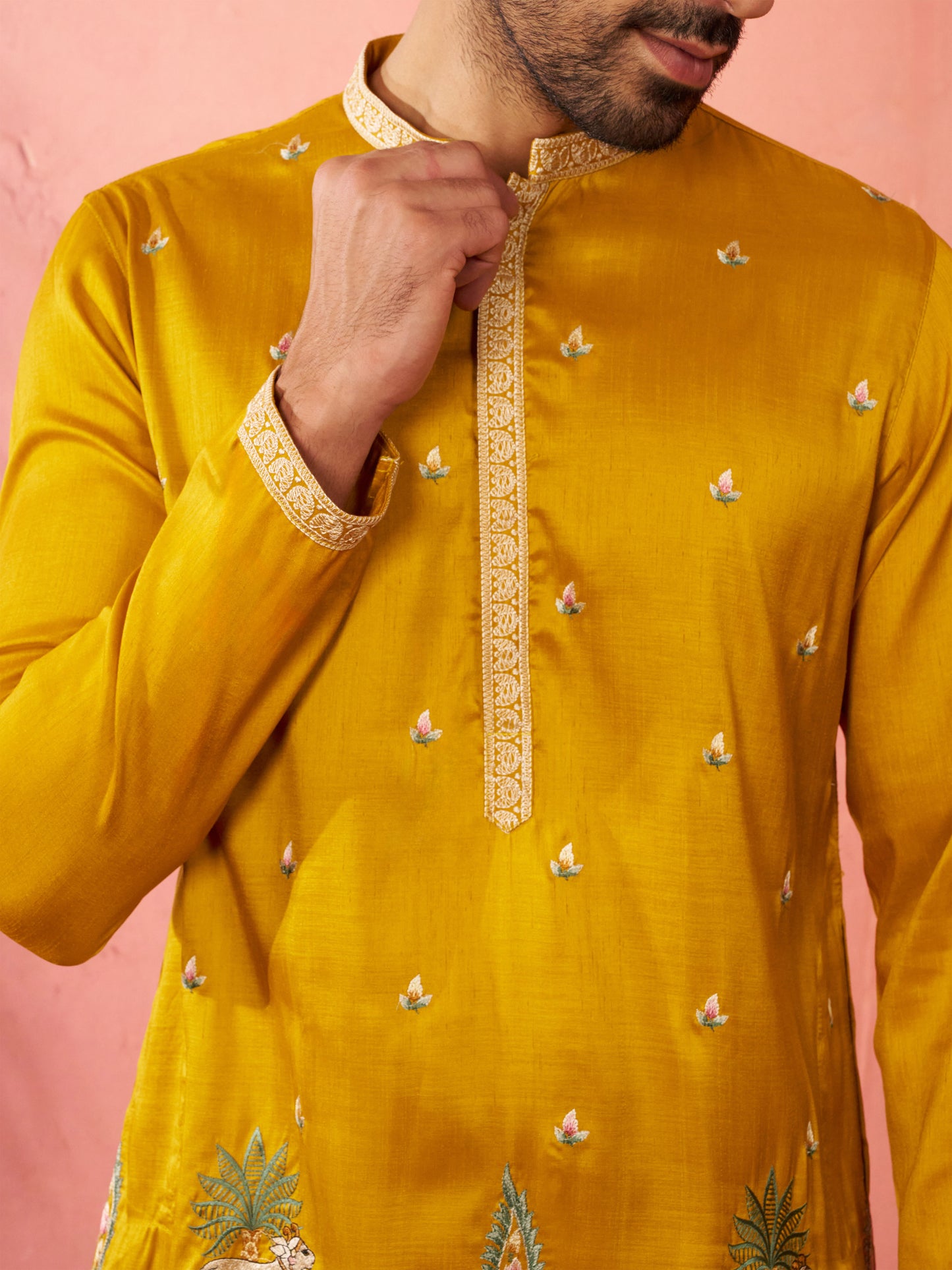 Mustard Silk Festival Wear Men'S Kurta Set