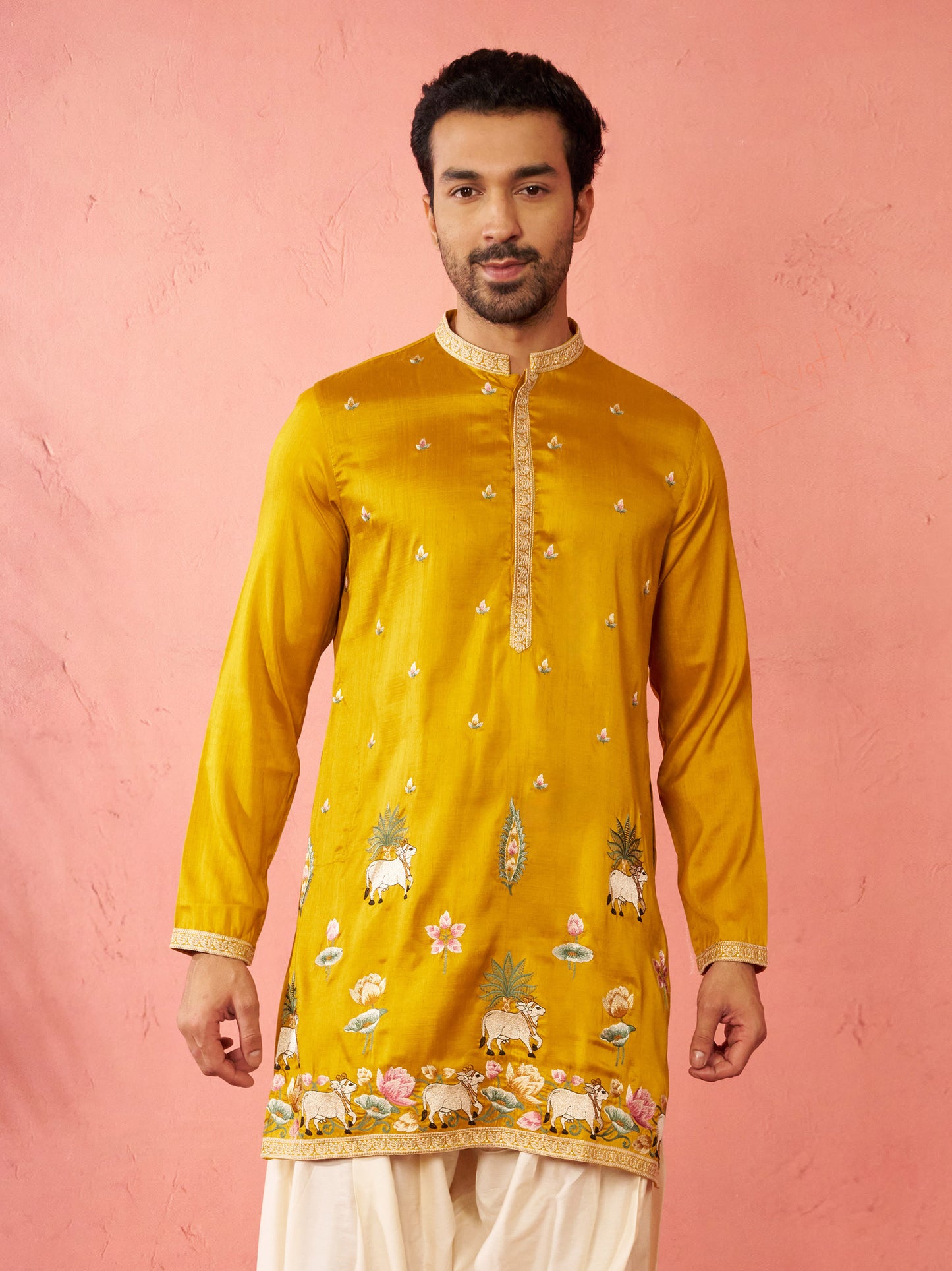 Mustard Silk Festival Wear Men'S Kurta Set