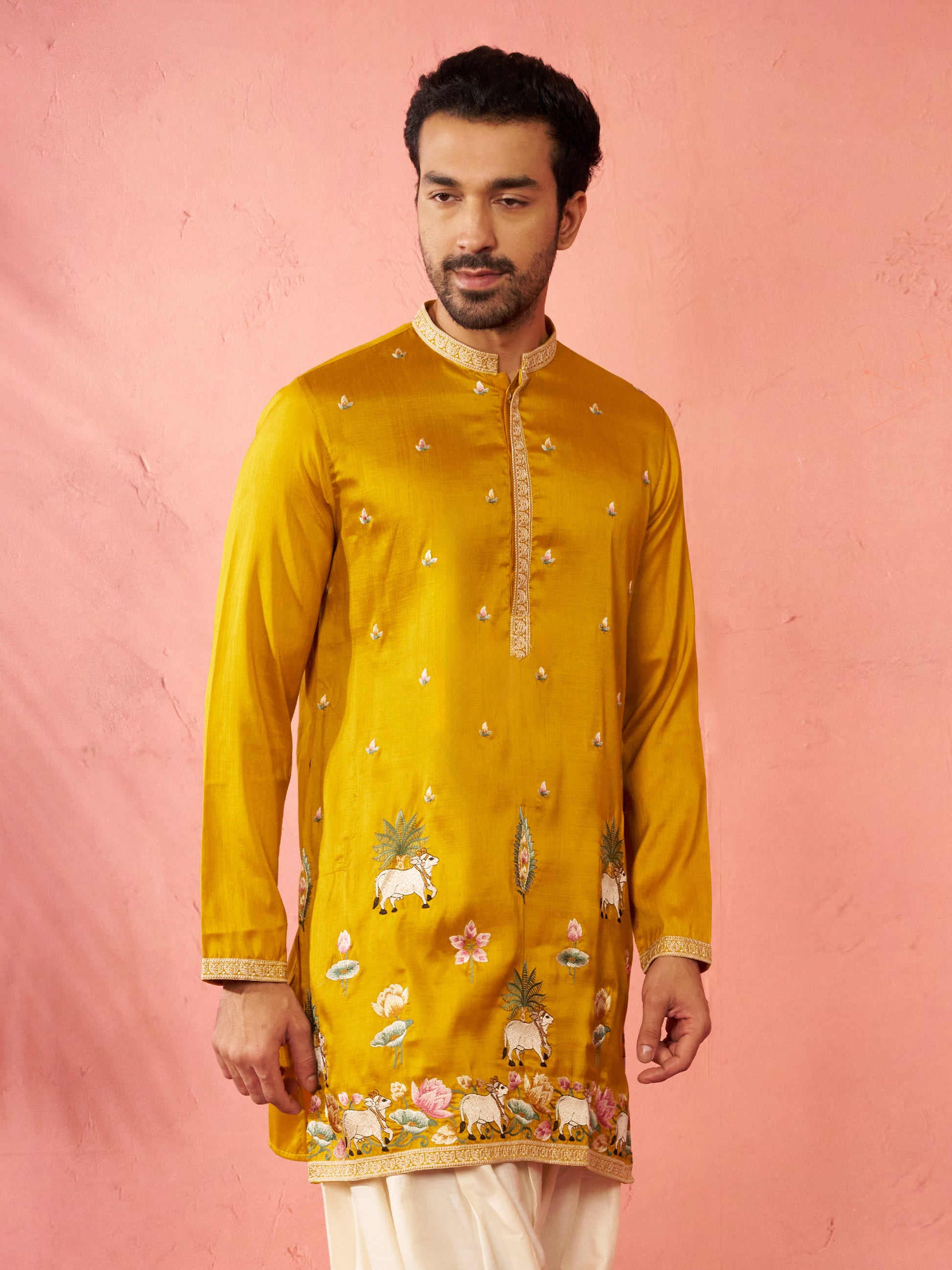 Mustard Silk Festival Wear Men'S Kurta Set
