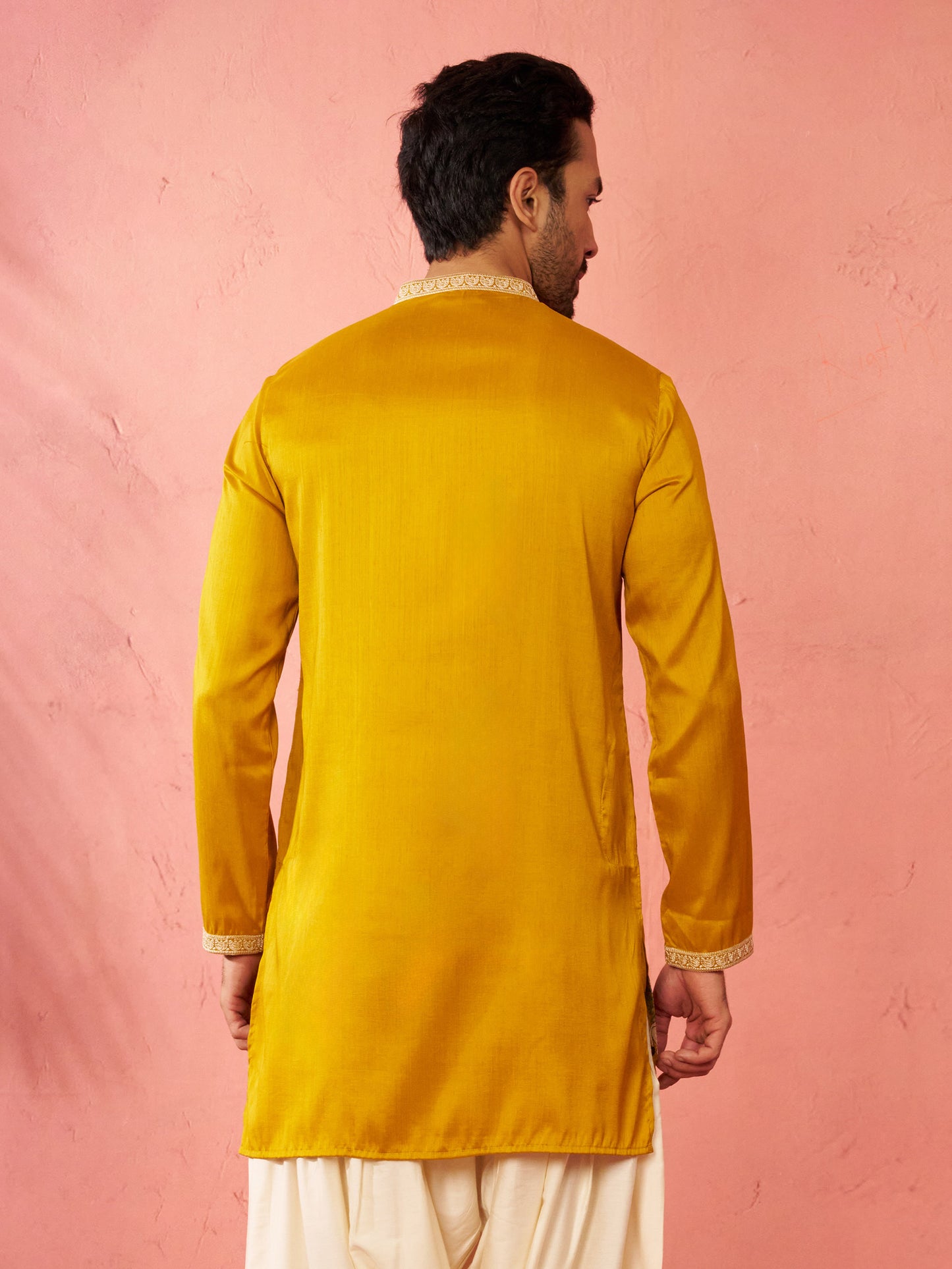 Mustard Silk Festival Wear Men'S Kurta Set