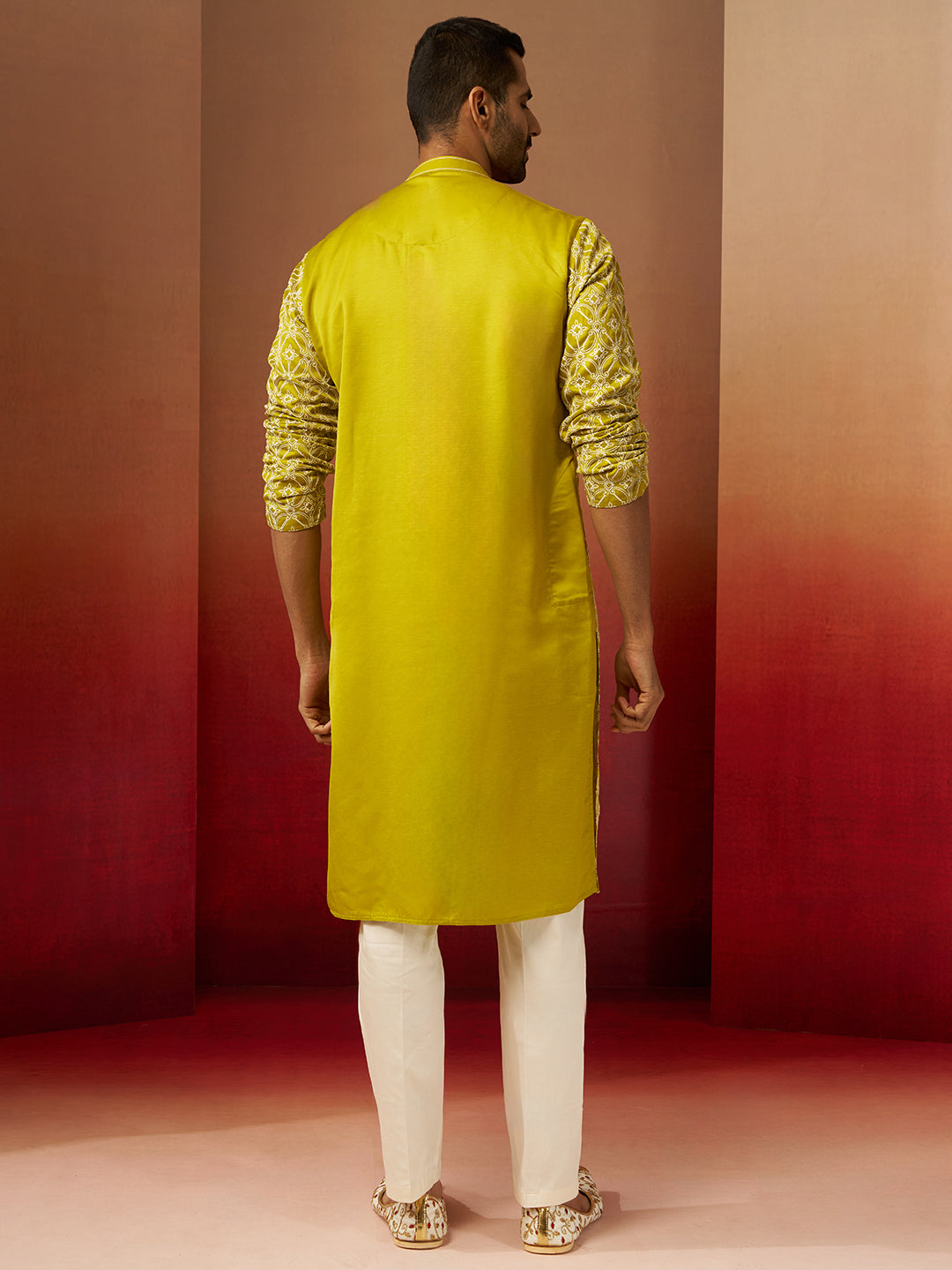 Green Silk Wedding Wear Men'S Kurta Set