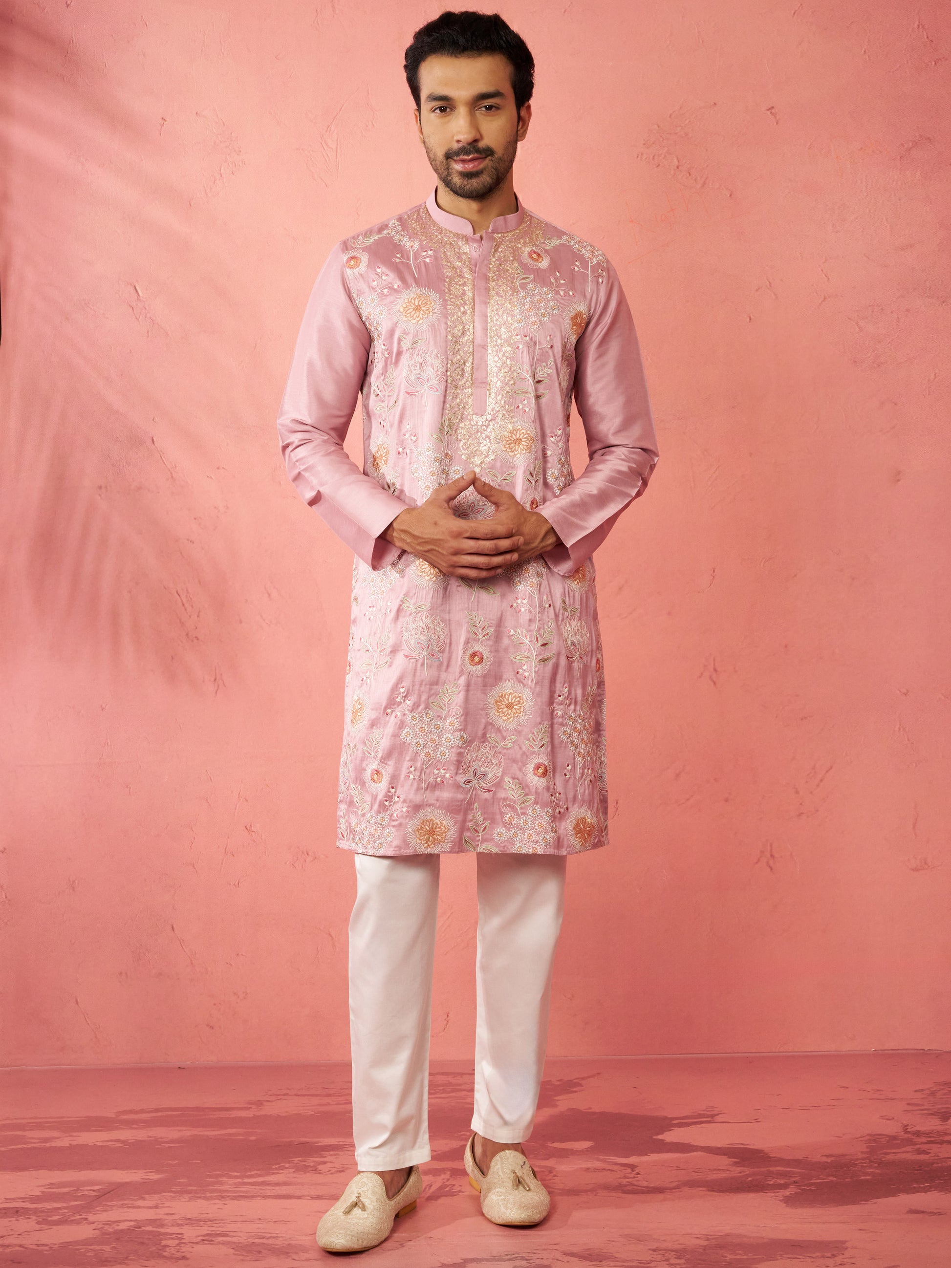 Onion Silk Wedding Wear Men'S Kurta Set