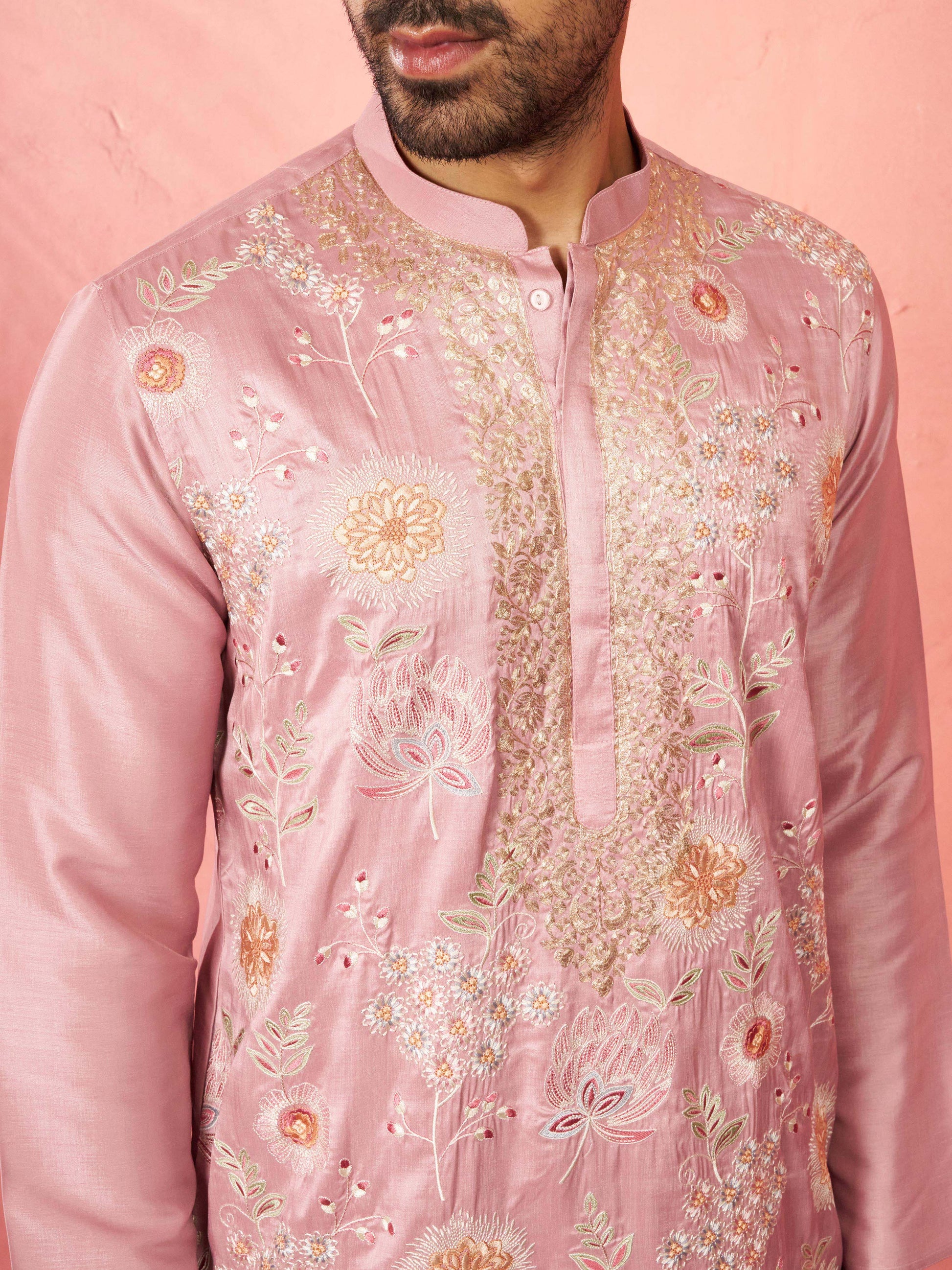 Onion Silk Wedding Wear Men'S Kurta Set