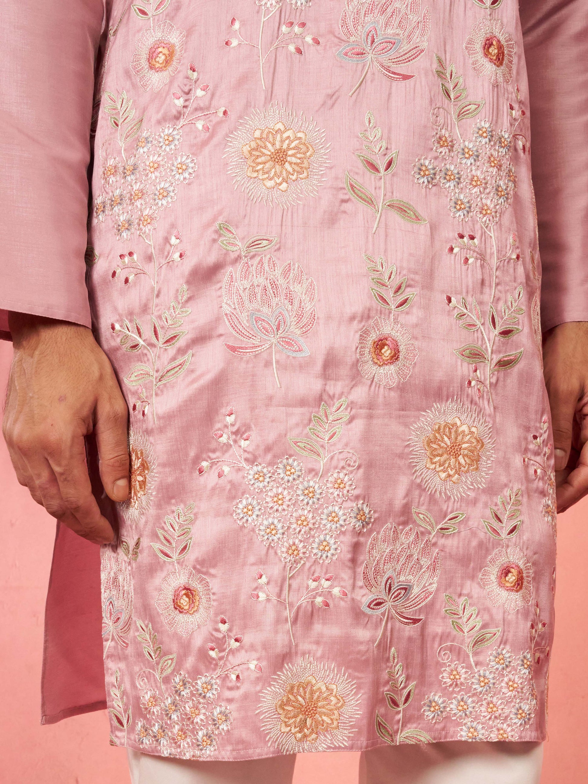 Onion Silk Wedding Wear Men'S Kurta Set