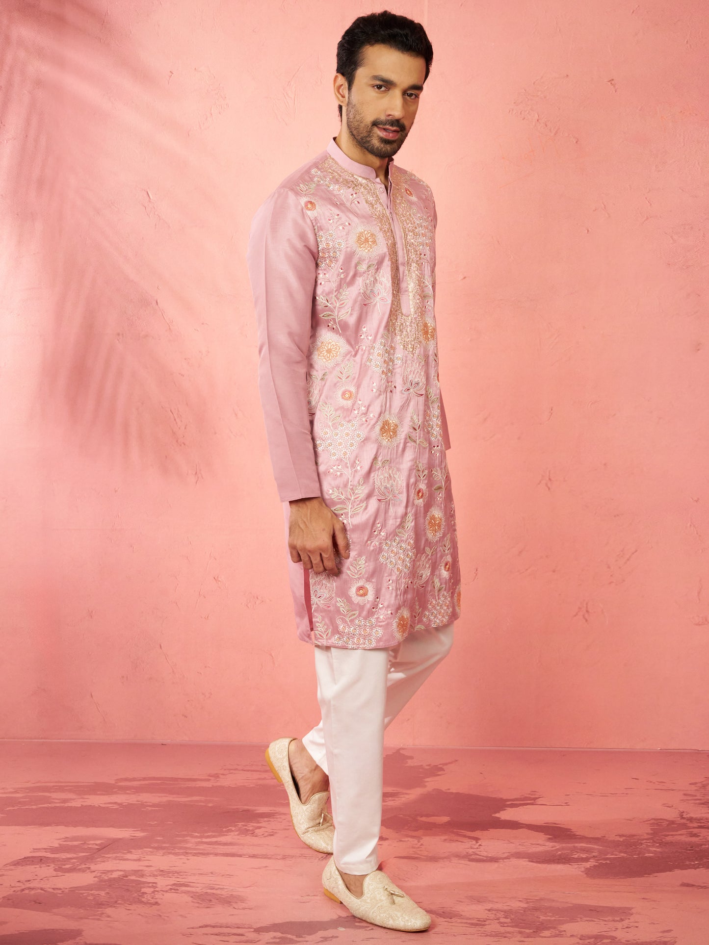 Onion Silk Wedding Wear Men'S Kurta Set