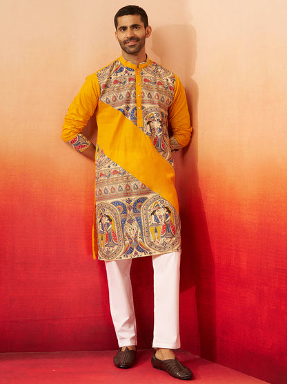 Stunning Yellow Cotton Festival Men's Kurta Set