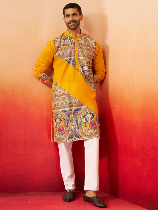 Stunning Yellow Cotton Festival Men's Kurta Set