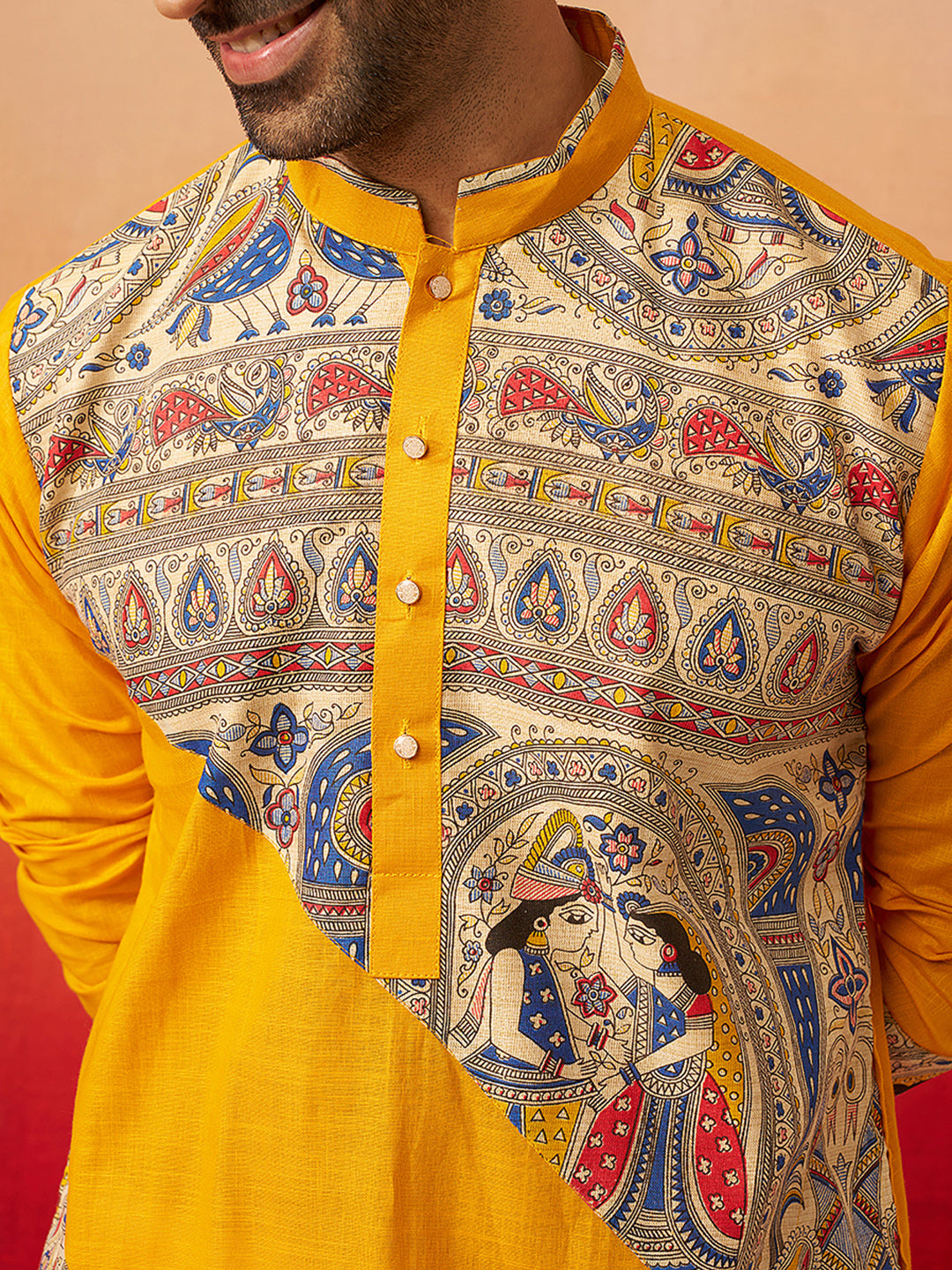 Stunning Yellow Cotton Festival Men's Kurta Set