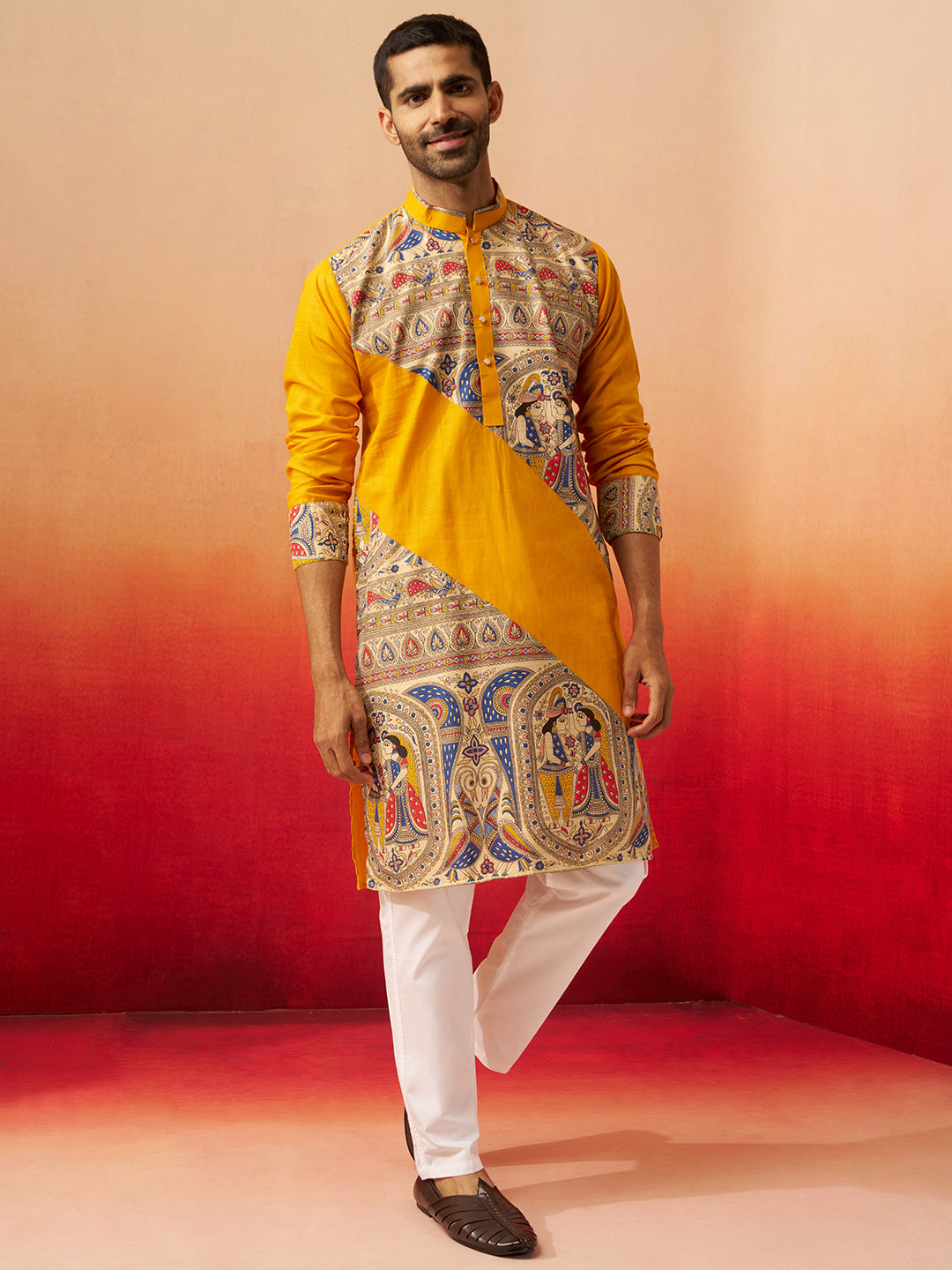 Stunning Yellow Cotton Festival Men's Kurta Set