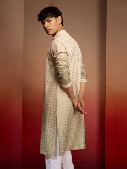 Green Cotton Festival Wear Men'S Kurta