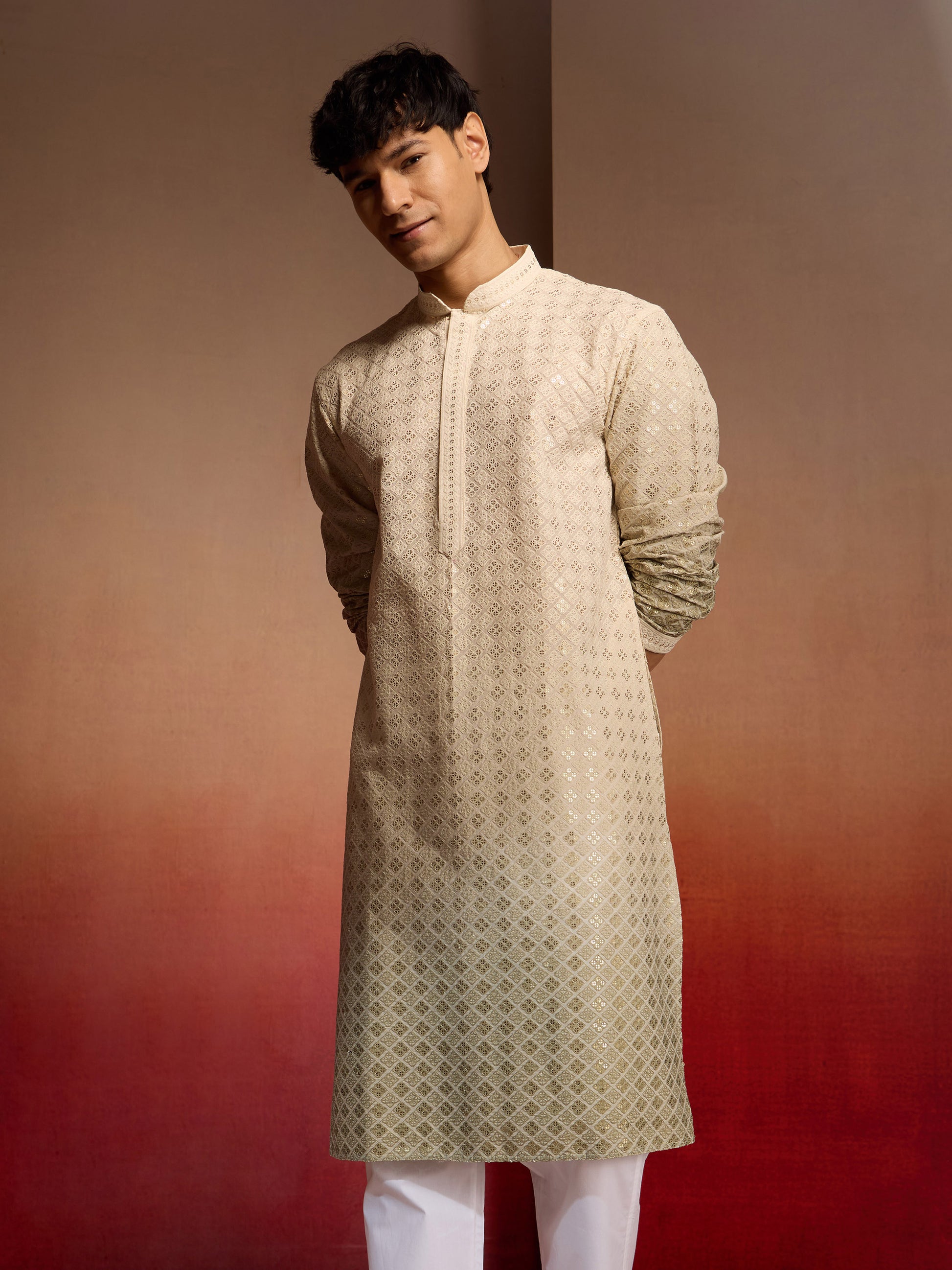 Green Cotton Festival Wear Men'S Kurta