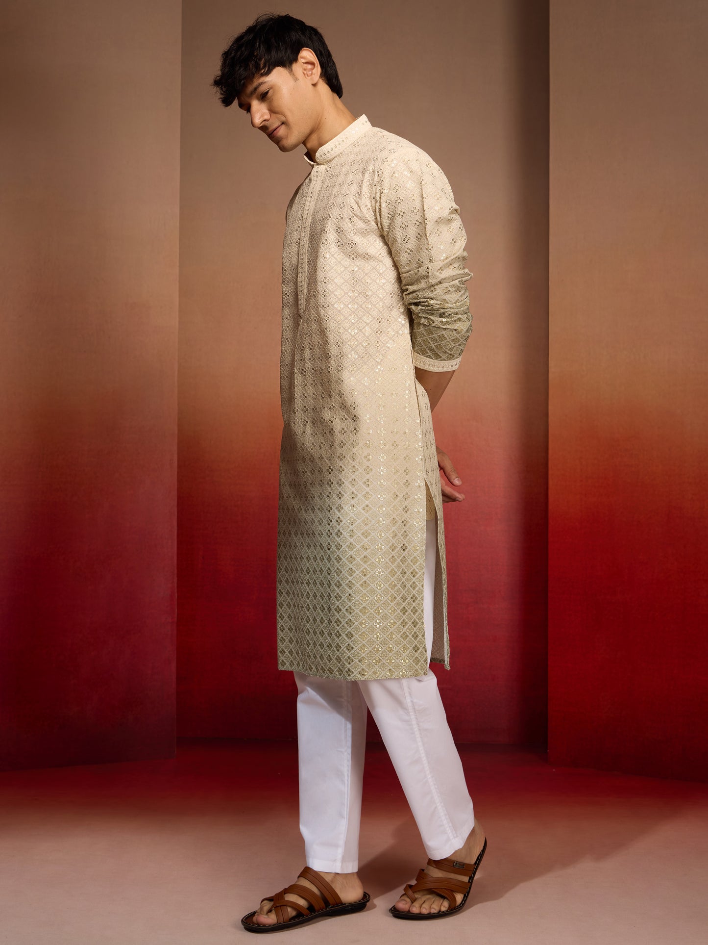 Green Cotton Festival Wear Men'S Kurta Set