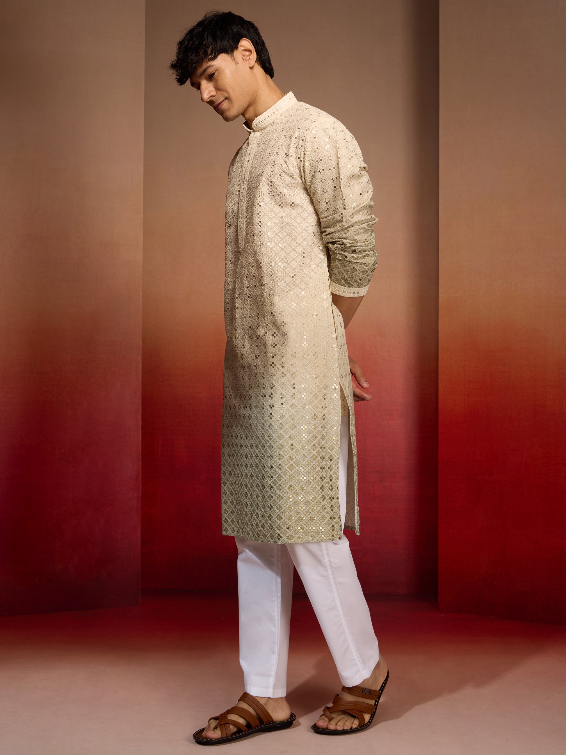 Green Cotton Festival Wear Men'S Kurta Set