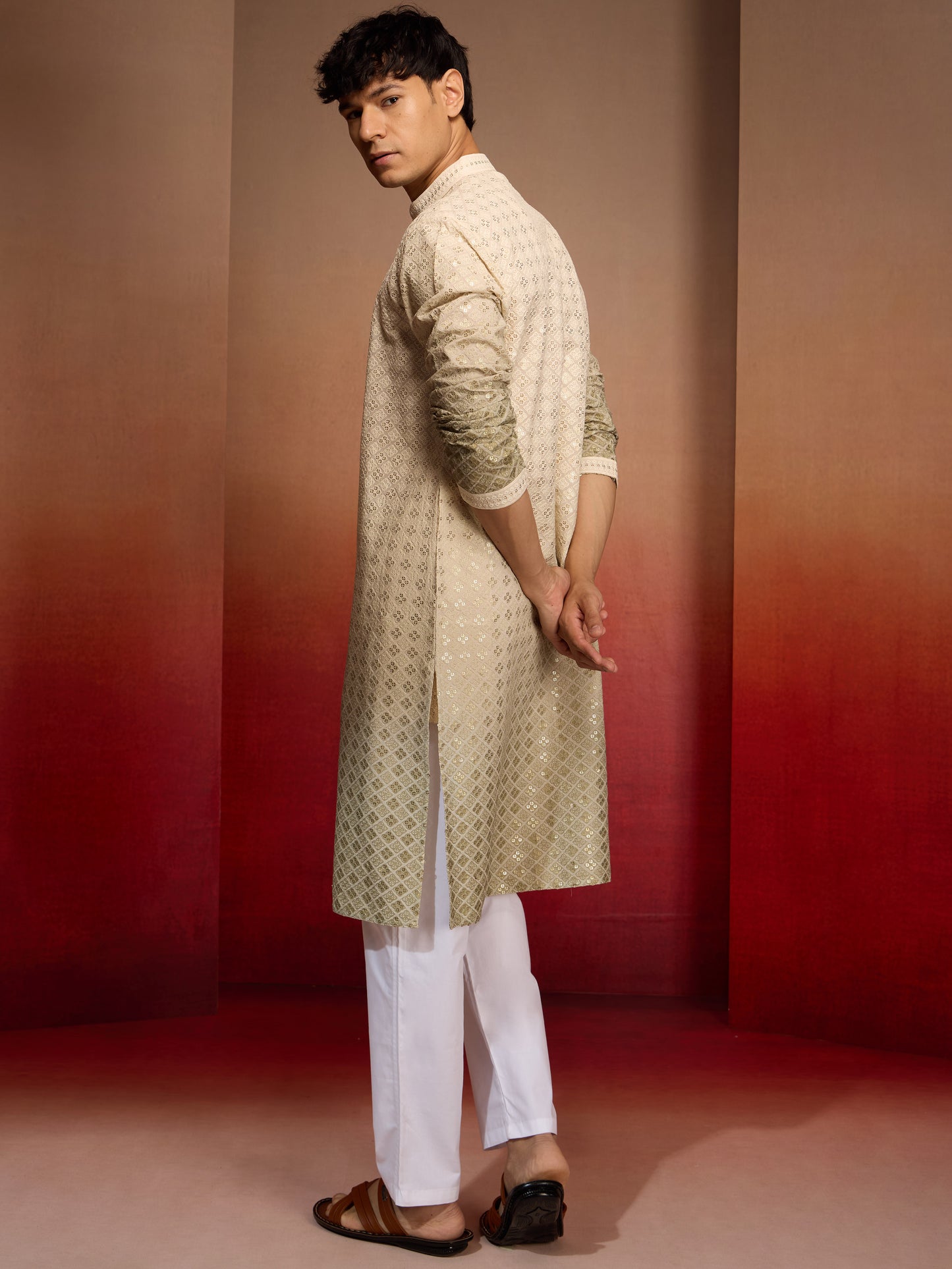 Green Cotton Festival Wear Men'S Kurta Set