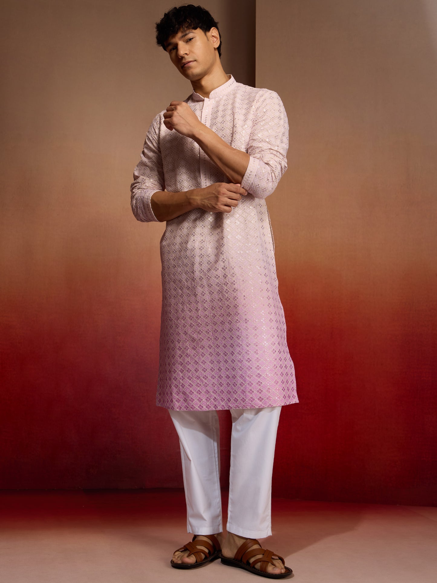 Onion Cotton Festival Wear Men'S Kurta Set