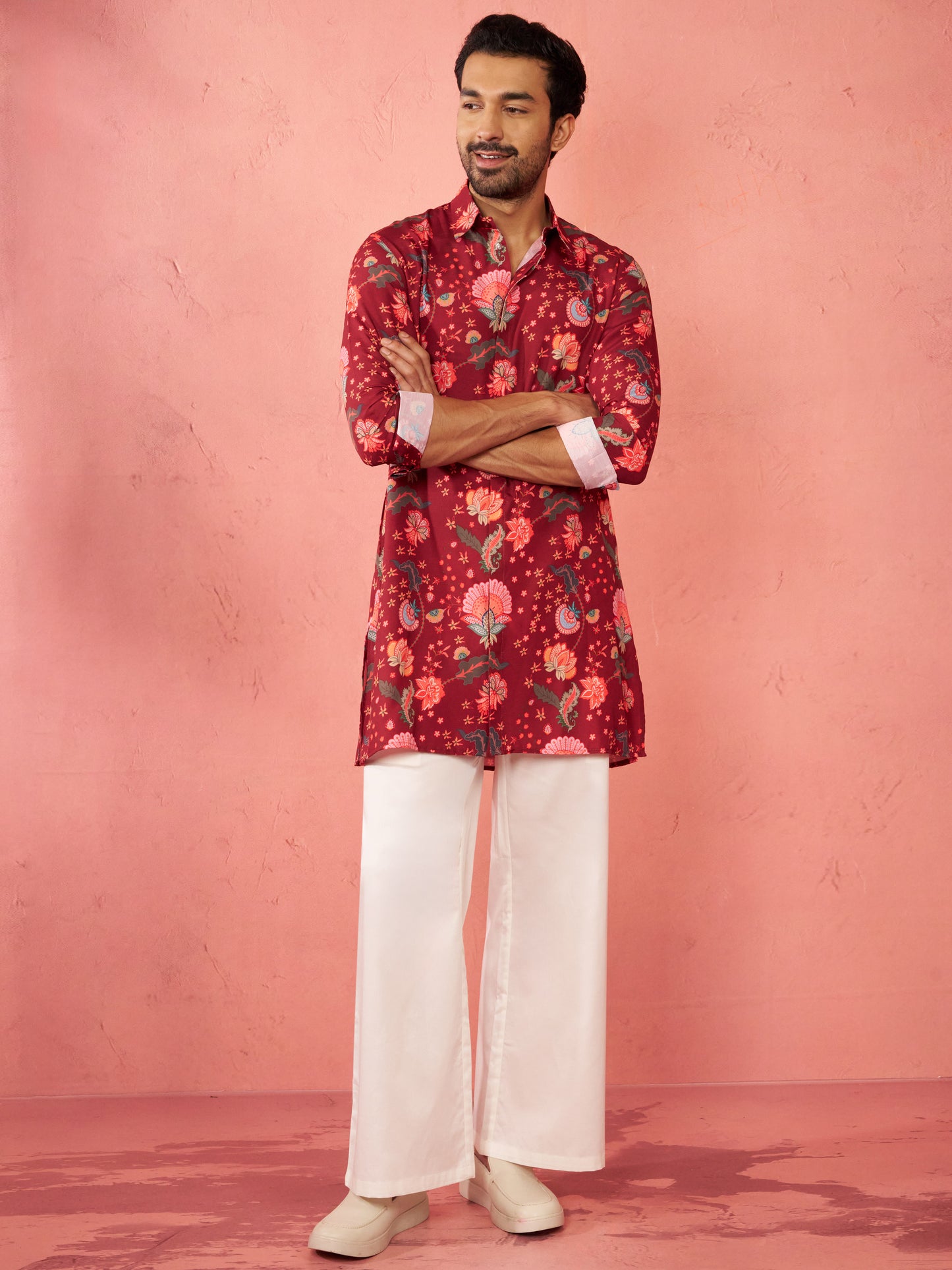 Maroon Rayon Festival Wear Men'S Kurta Set